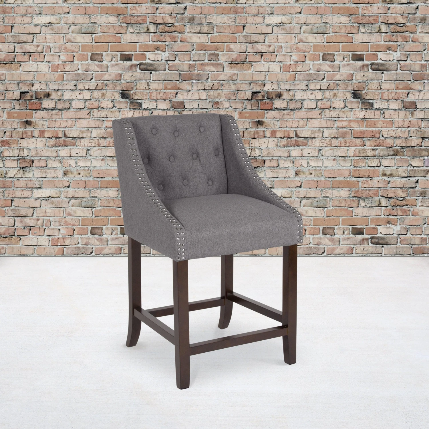 Flash Carmel Series 24" High Transitional Tufted Walnut Counter Height Stool With Accent Nail Trim - Image 2