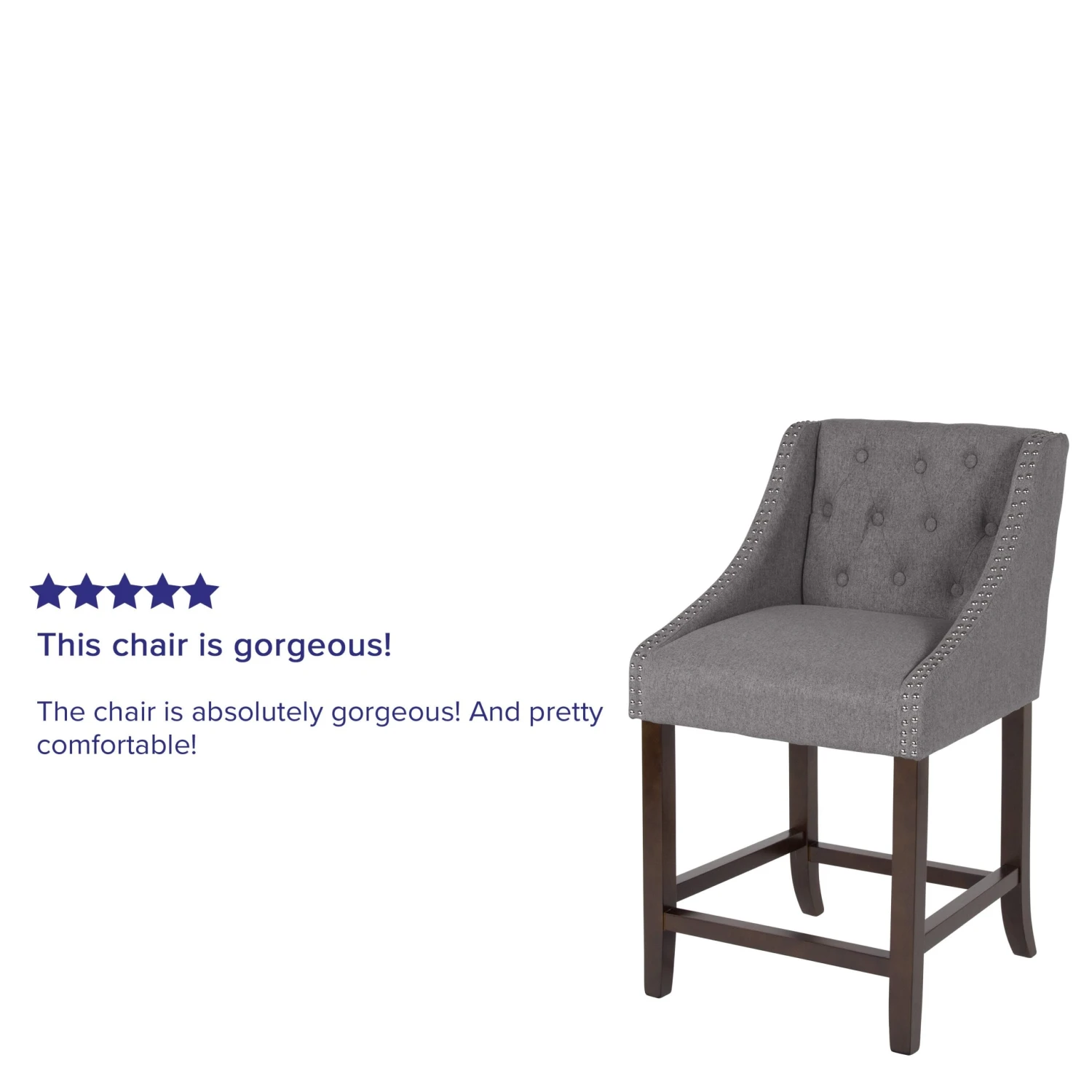 Flash Carmel Series 24" High Transitional Tufted Walnut Counter Height Stool With Accent Nail Trim - Image 4