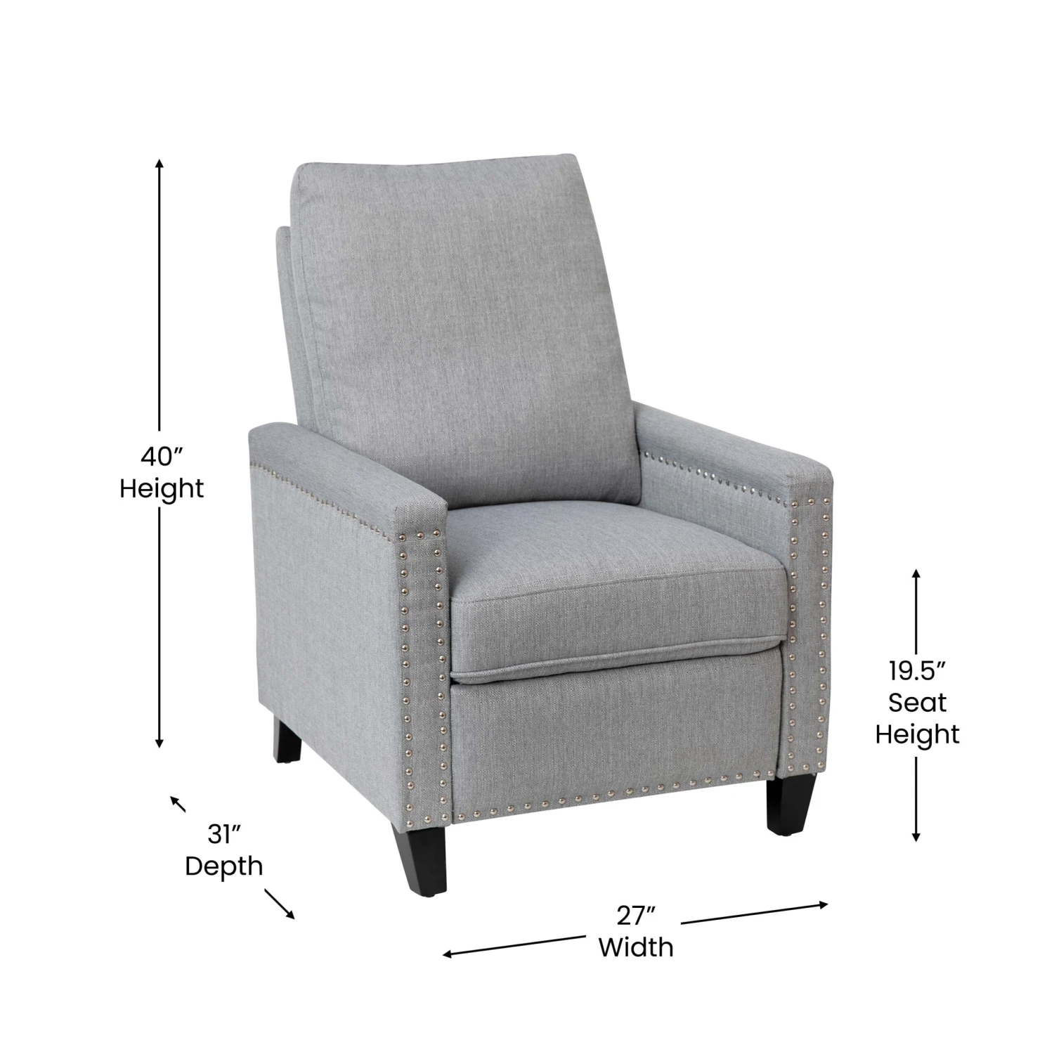 Flash Carson Transitional Style Push Back Recliner Chair - Pillow Back Recliner - Polyester Fabric Upholstery - Accent Nail Trim - Image 5
