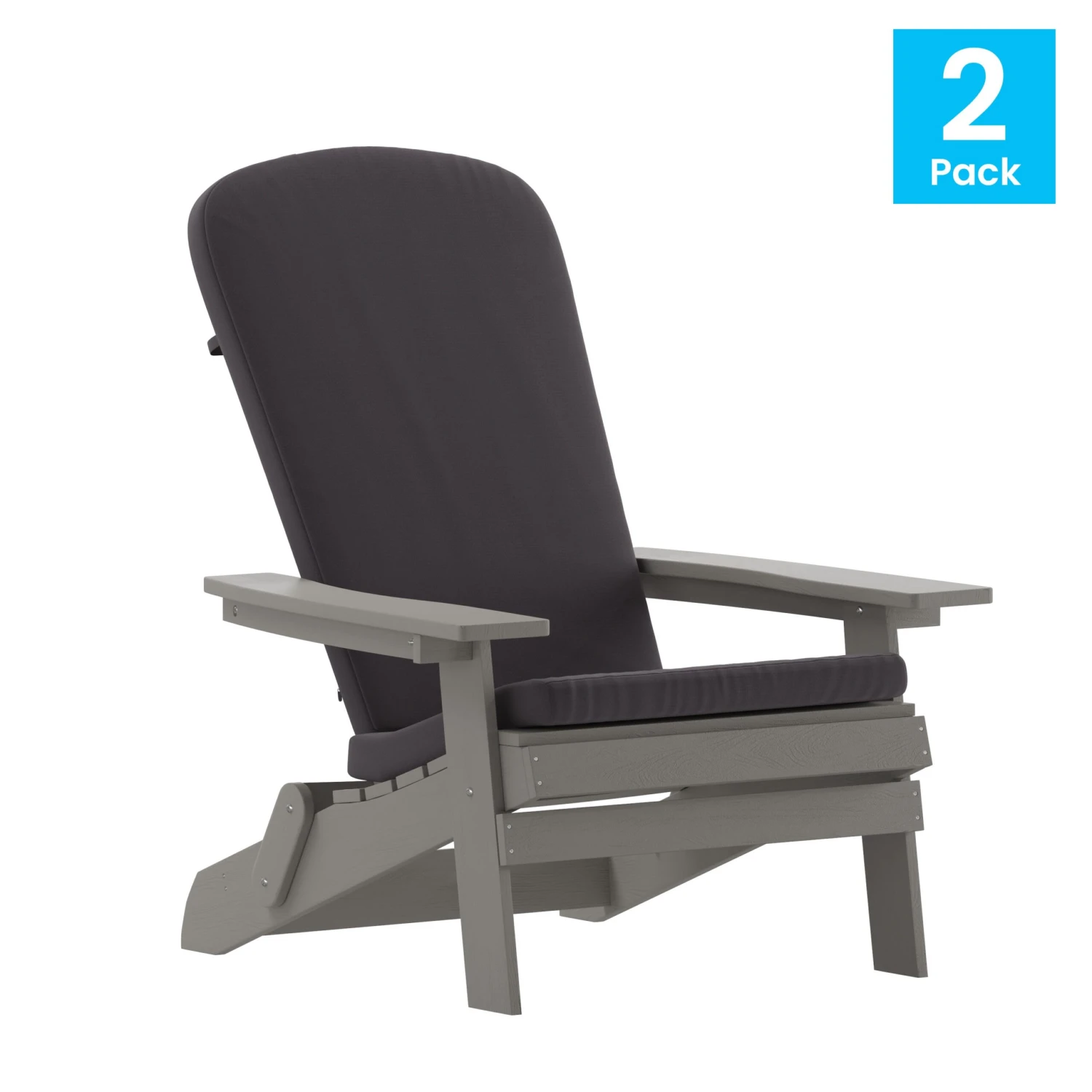 Flash Charlestown Set Of 2All-Weather Poly Resin Indoor/Outdoor Folding Adirondack Chairs With Cushions For Deck, Porch, And Patio - Image 2