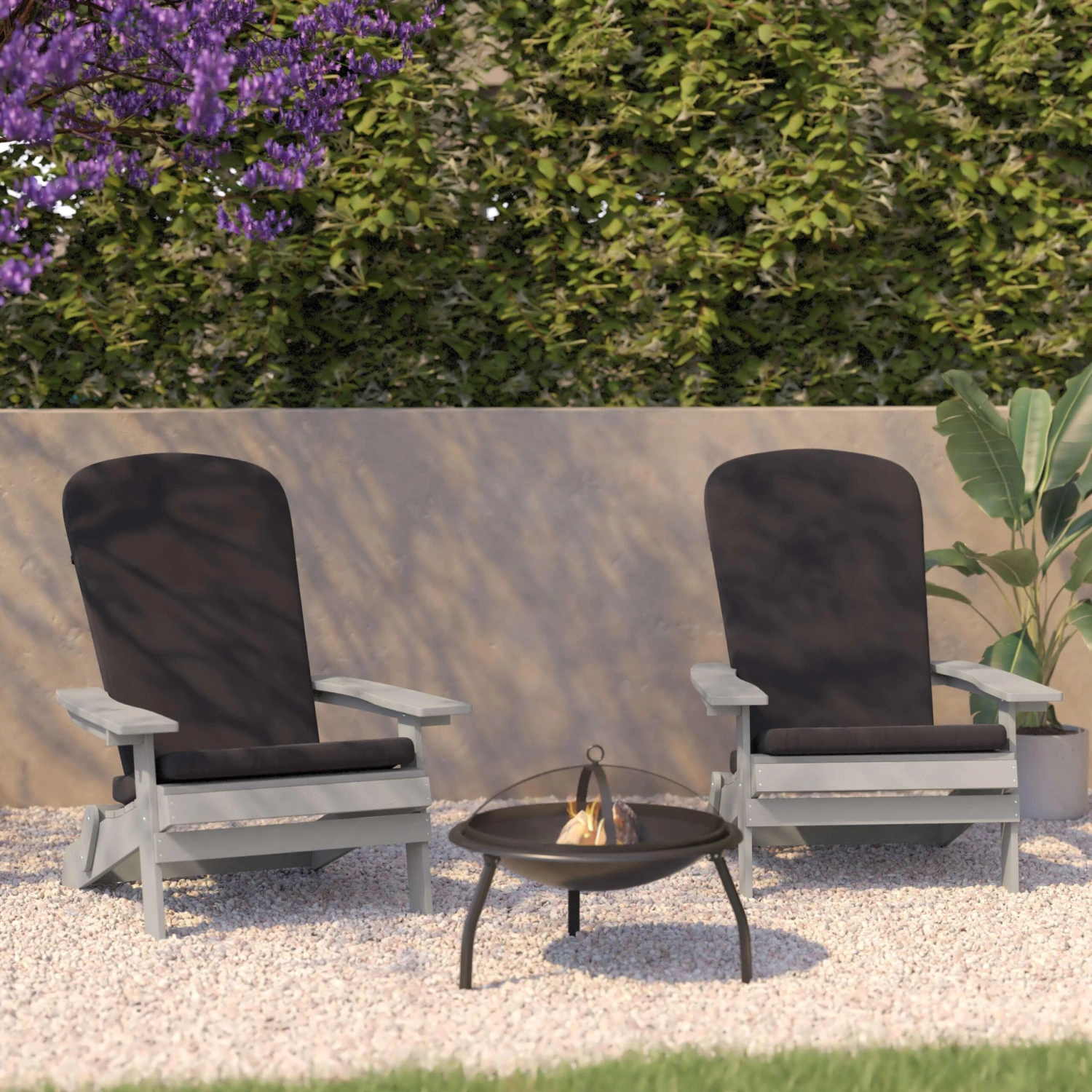 Flash Charlestown Set Of 2All-Weather Poly Resin Indoor/Outdoor Folding Adirondack Chairs With Cushions For Deck, Porch, And Patio - Image 3