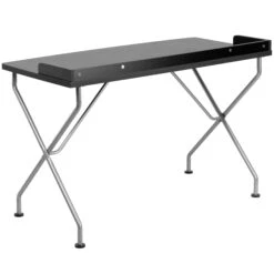 Flash Computer Desk With Raised Border And Silver Metal Frame