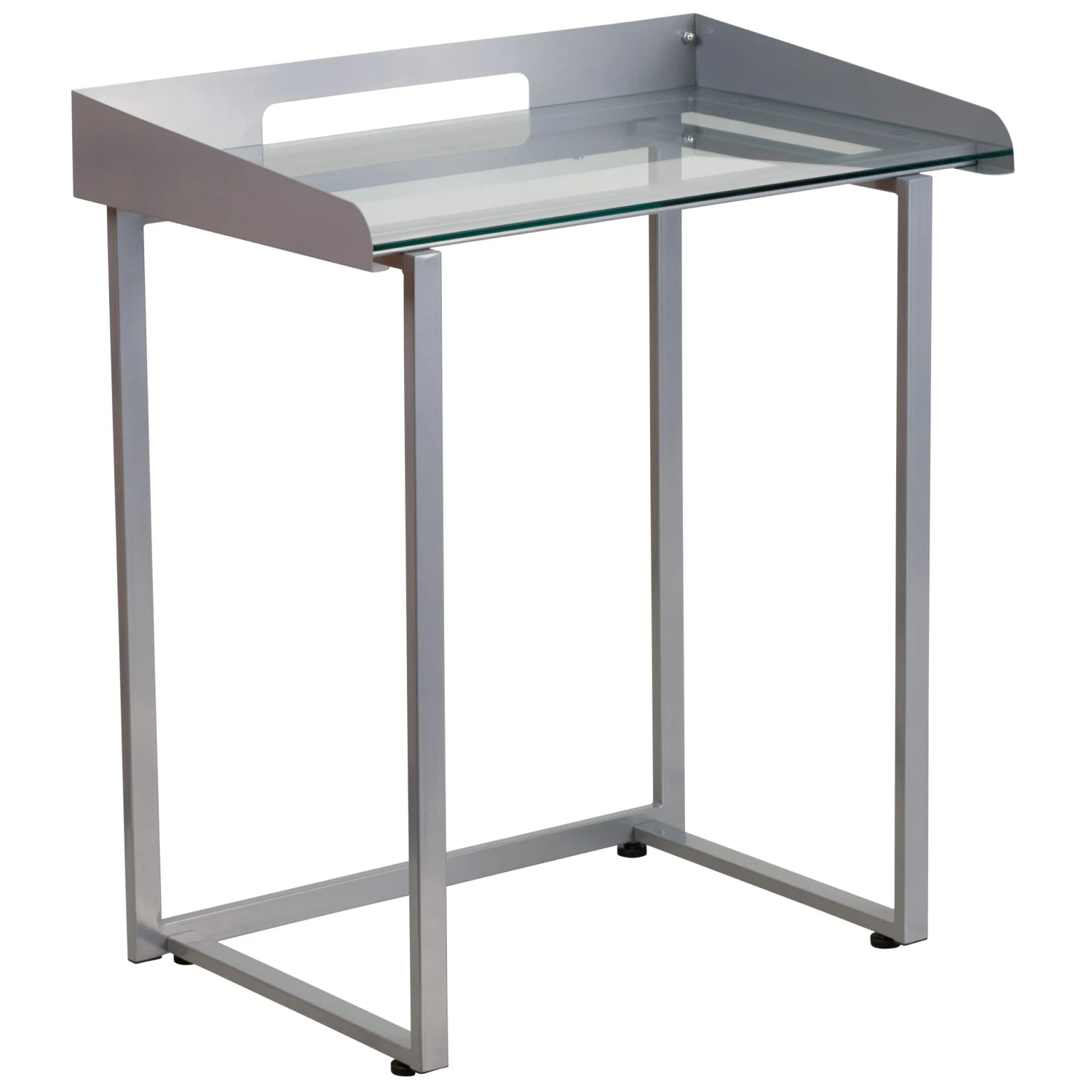 Flash Contemporary Clear Tempered Glass Desk With Cable Management Border - Image 7