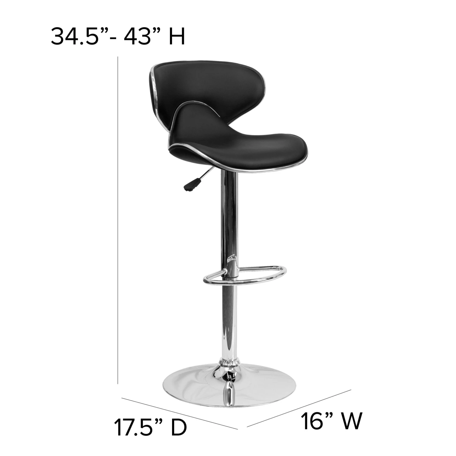 Flash Contemporary Cozy Mid-Back Vinyl Adjustable Height Barstool With Chrome Base - Image 12