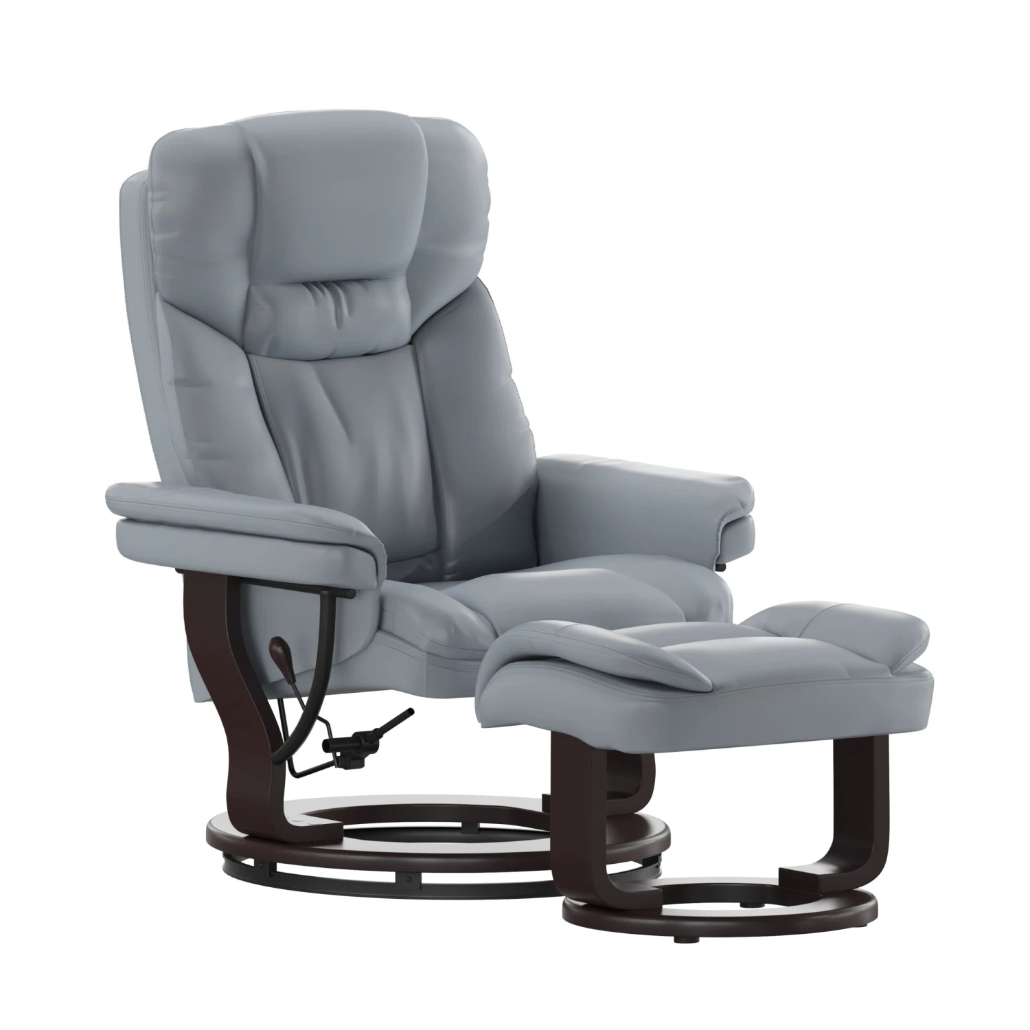 Flash Contemporary Multi-Position Recliner And Curved Ottoman With Swivel Mahogany Wood Base