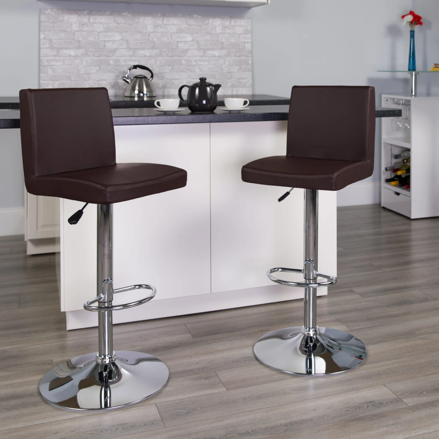 Flash Contemporary Vinyl Adjustable Height Barstool With Panel Back And Chrome Base - Image 9