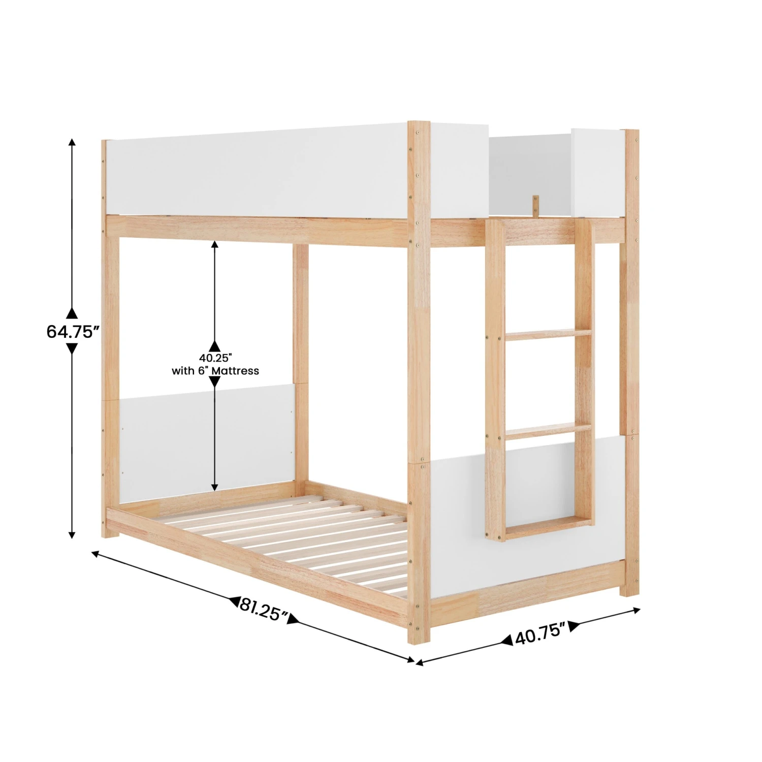 Flash Dallas Convertible Solid Wood Bunk Bed Frame With Ladder For Kids, No Box Spring Needed - Image 19