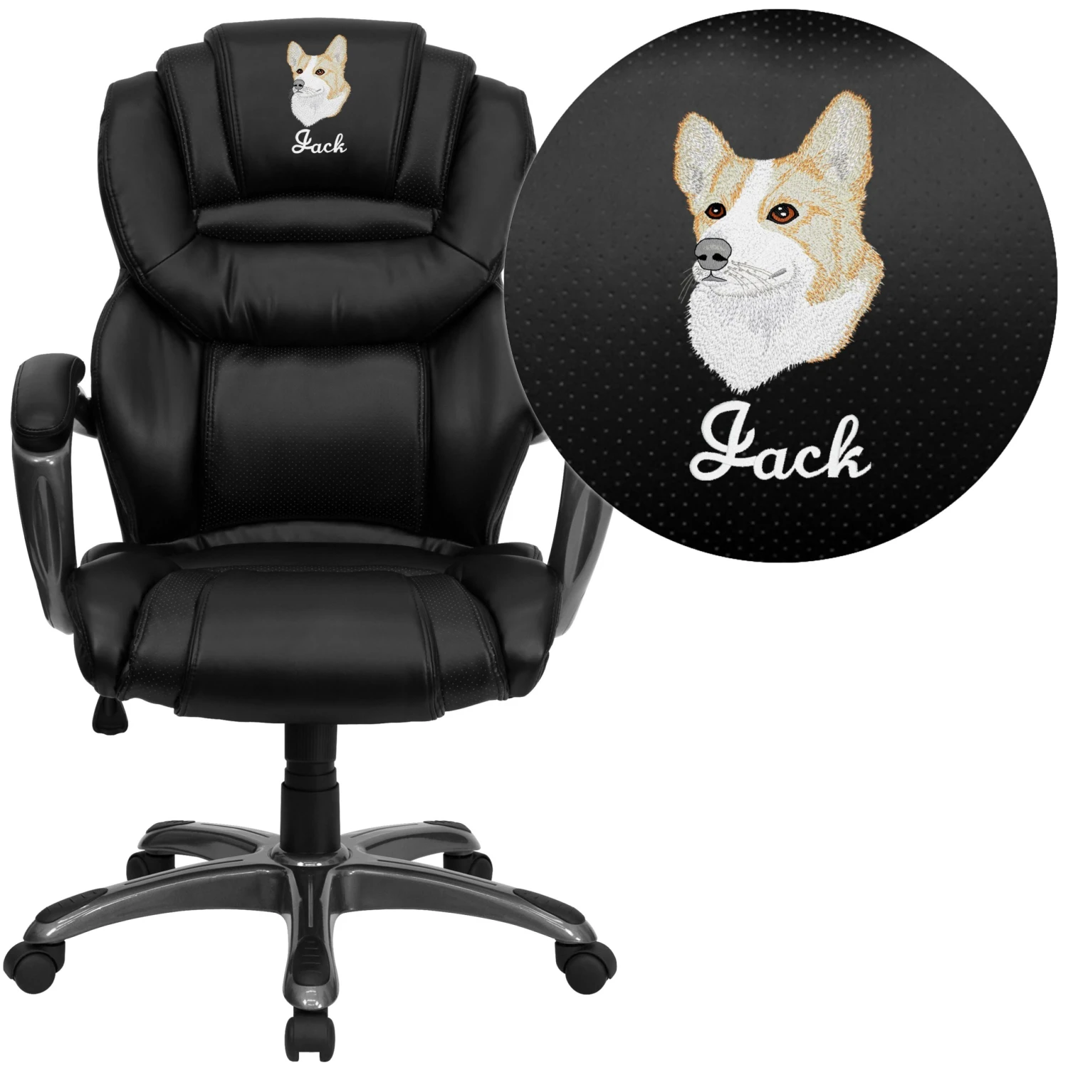 Flash Embroidered High Back Executive Swivel Ergonomic Office Chair With Accent Layered Seat And Back And Padded Arms