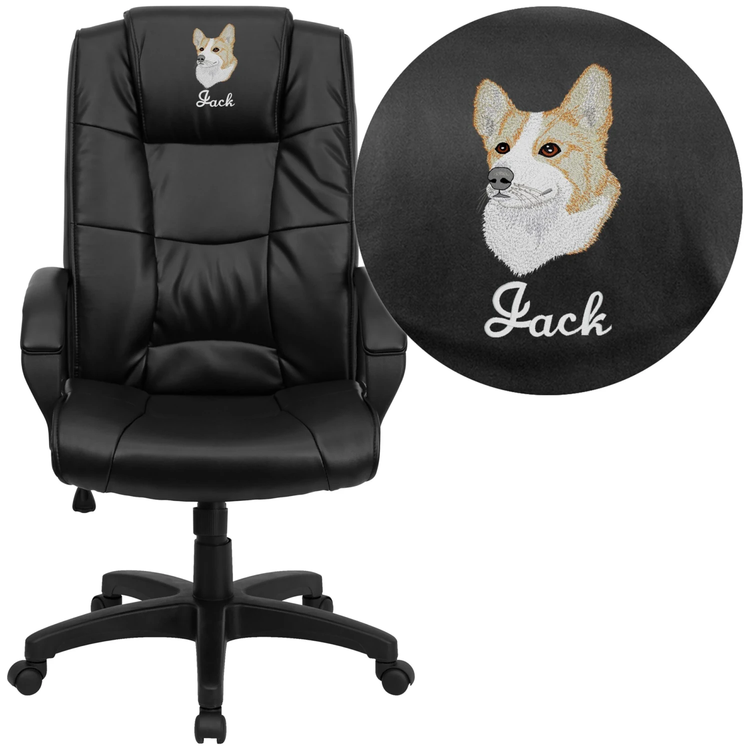 Flash Embroidered High Back Multi-Line Stitch Upholstered Executive Swivel Office Chair With Arms - Image 7