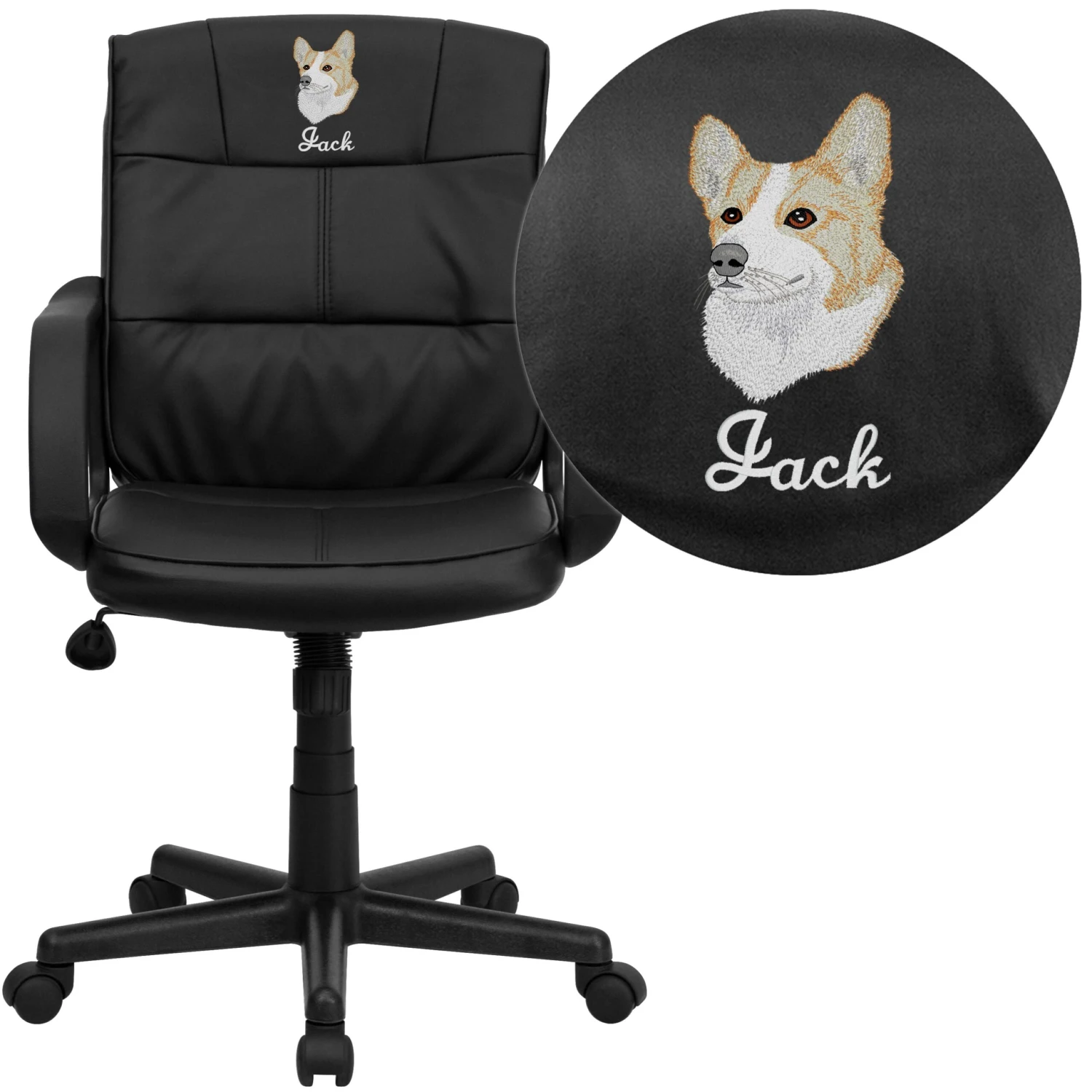 Flash Embroidered Mid-Back LeatherSoft Swivel Task Office Chair With Arms