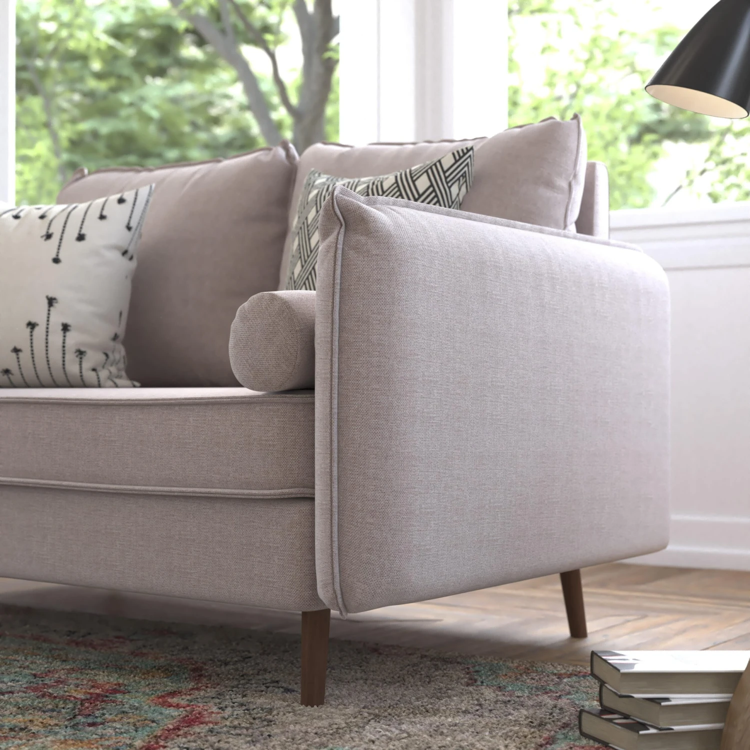 Flash Evie Mid-Century Modern Loveseat Sofa With Fabric Upholstery & Solid Wood Legs - Image 7