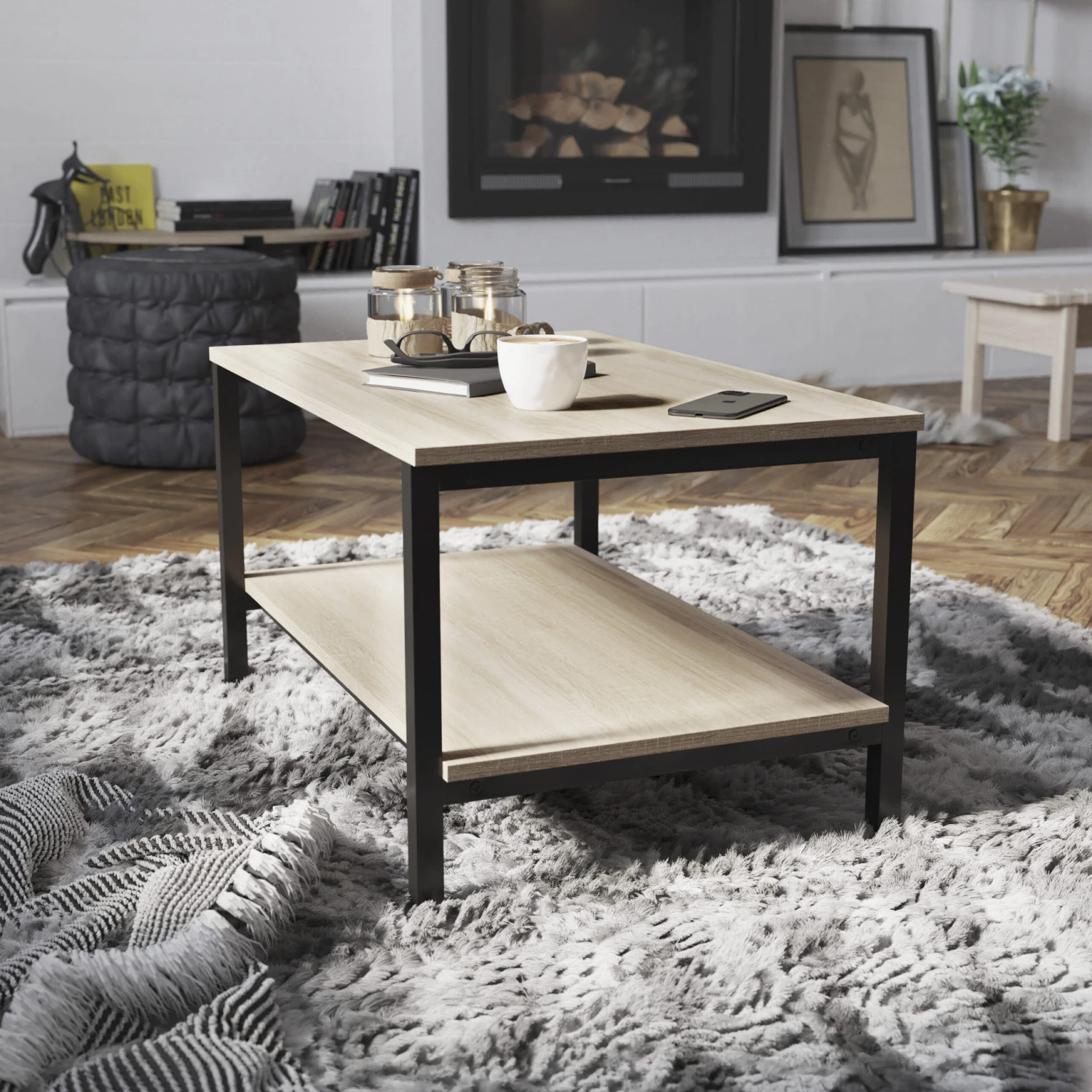 Flash Finley Modern Industrial 2 Tier Coffee Table - Image 2