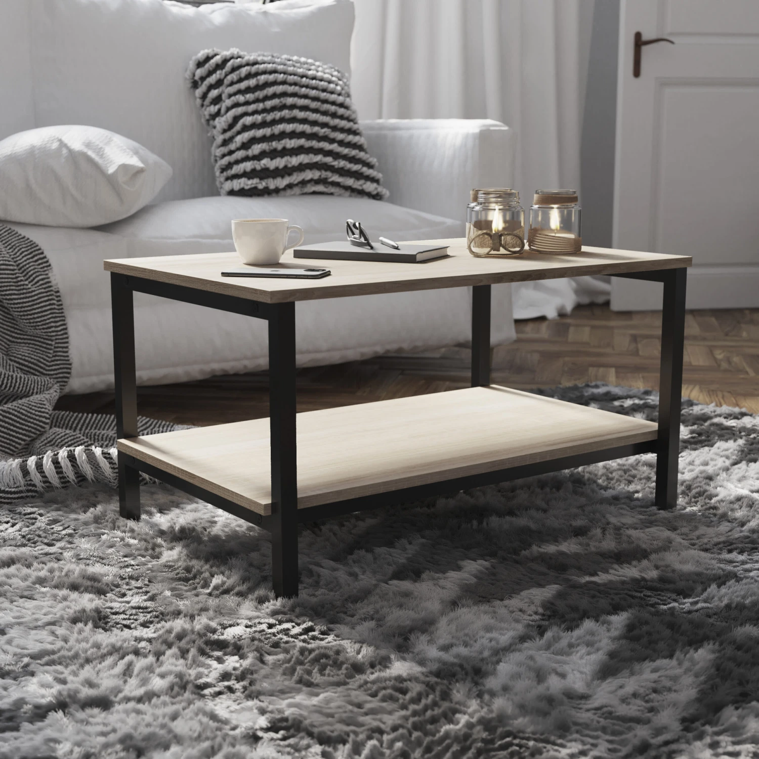 Flash Finley Modern Industrial 2 Tier Coffee Table - Image 6
