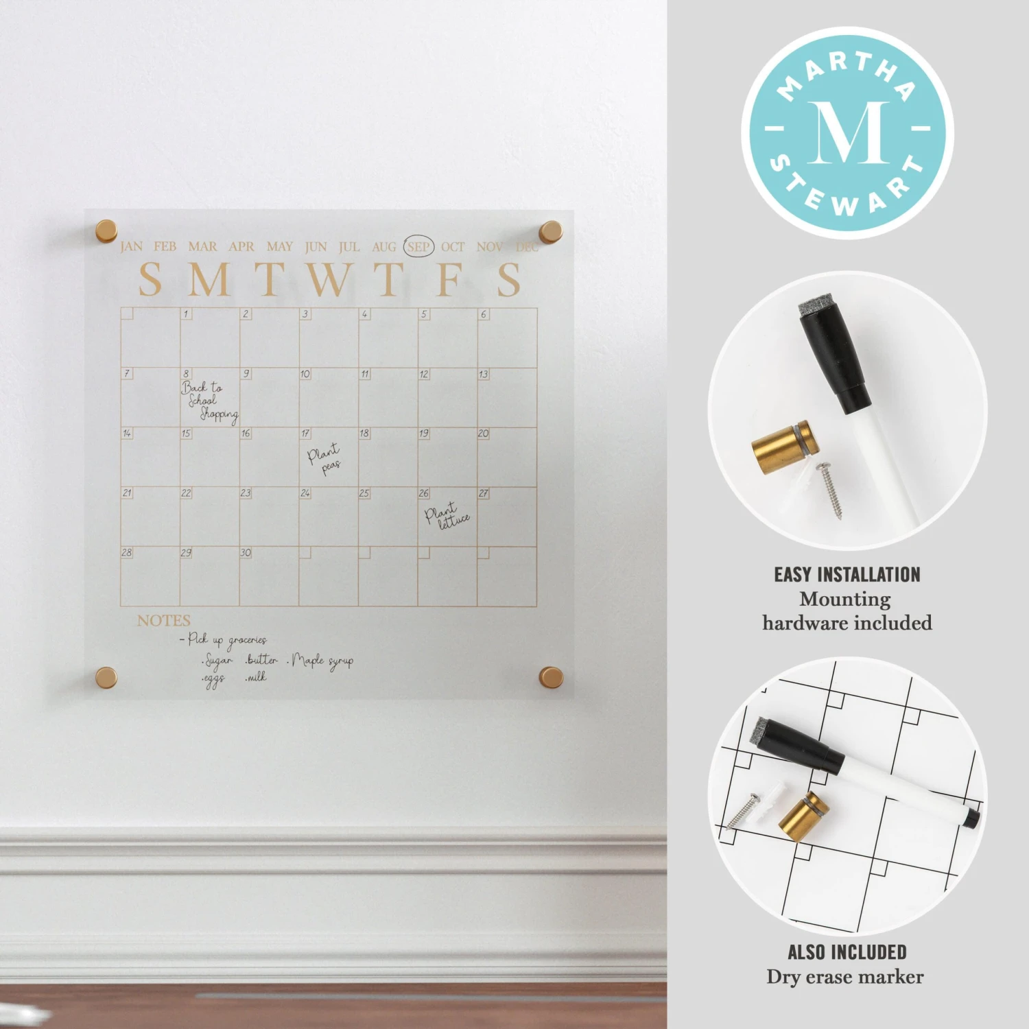 Grayson Acrylic Wall Calendar With Dry Erase Marker And Mounting Hardware, 14" Square, W/Black Print - Image 16