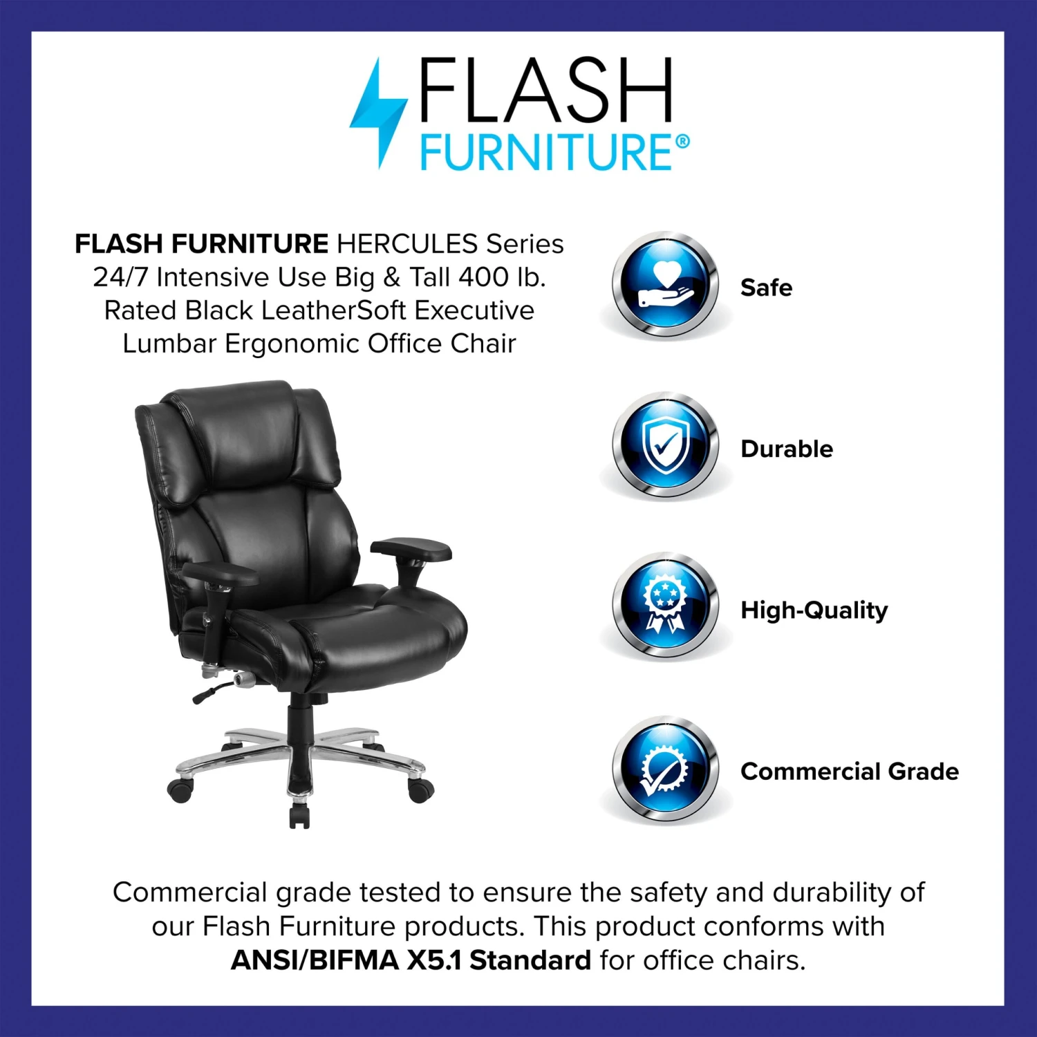 Flash HERCULES Series 24/7 Intensive Use Big & Tall 400 Lb. Rated Executive Swivel Ergonomic Office Chair With Lumbar Knob And Tufted Headrest & Back - Image 17