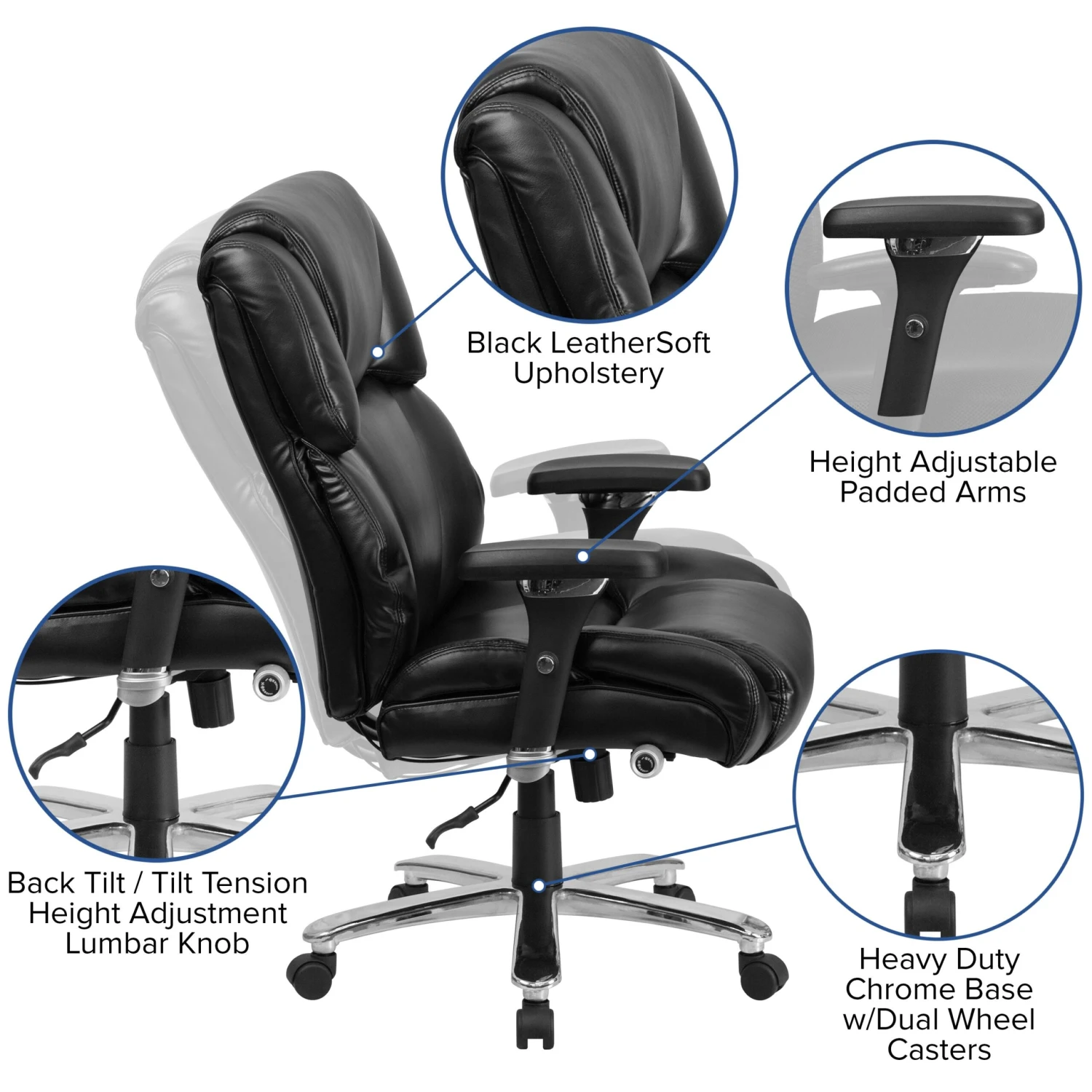 Flash HERCULES Series 24/7 Intensive Use Big & Tall 400 Lb. Rated Executive Swivel Ergonomic Office Chair With Lumbar Knob And Tufted Headrest & Back - Image 19