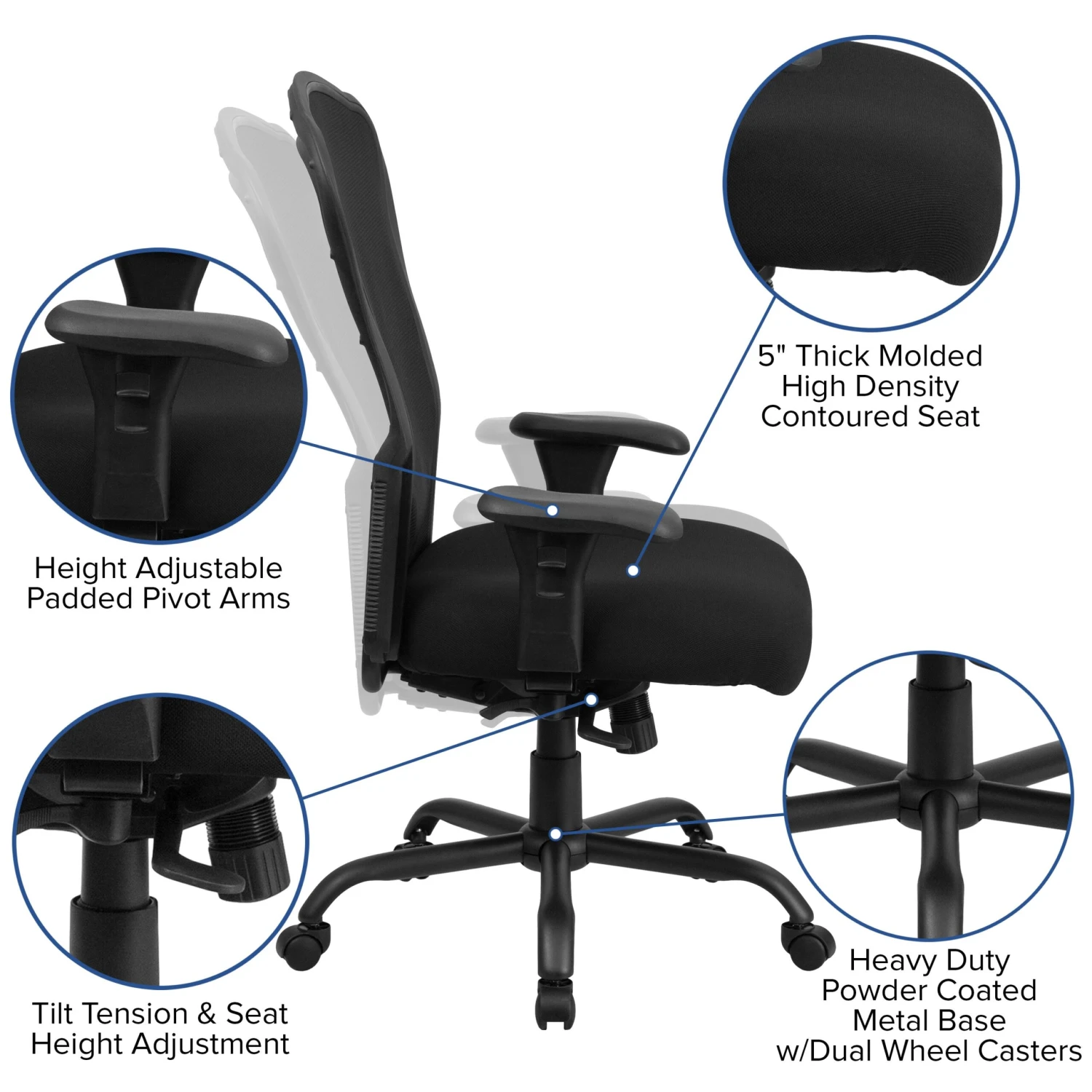 Flash HERCULES Series 24/7 Intensive Use Big & Tall 400 Lb. Rated Mesh Multifunction Swivel Ergonomic Office Chair With Synchro-Tilt - Image 5