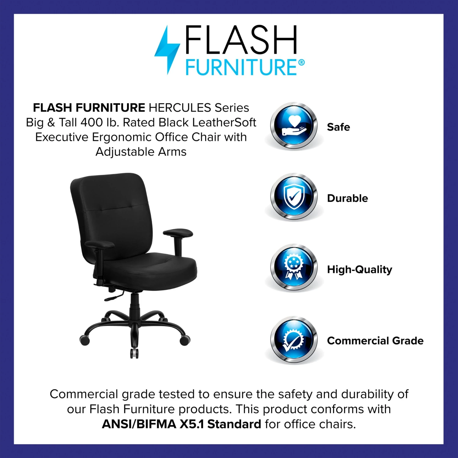 Flash HERCULES Series Big & Tall 400 Lb. Rated Executive Swivel Ergonomic Office Chair With Rectangular Back And Arms - Image 9