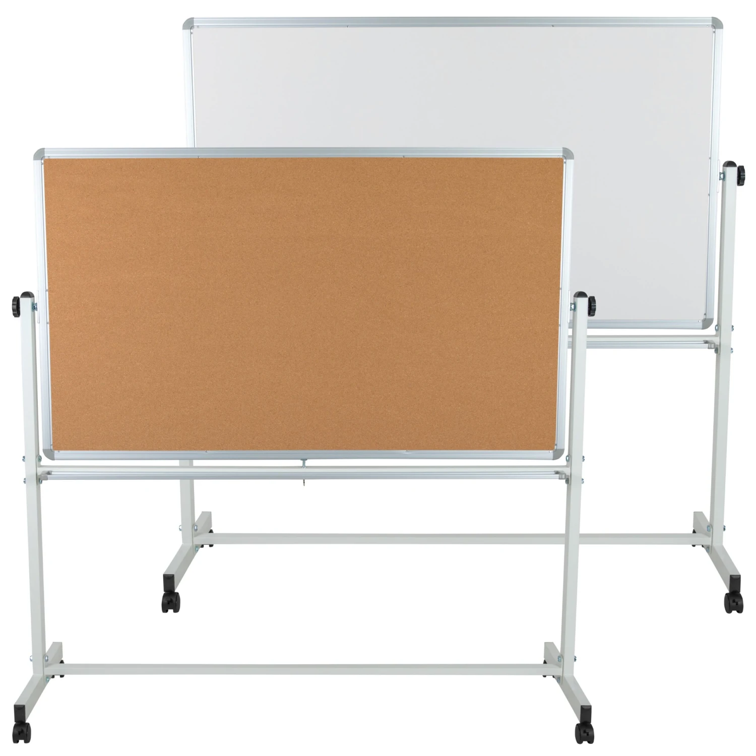 Flash HERCULES Series Reversible Mobile Cork Bulletin Board And White Board Stand With Pen Tray