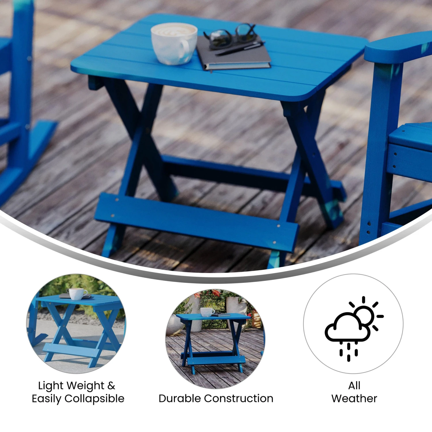 Flash Halifax Outdoor Folding Side Table, Portable All-Weather HDPE Adirondack Side Table - Image 4