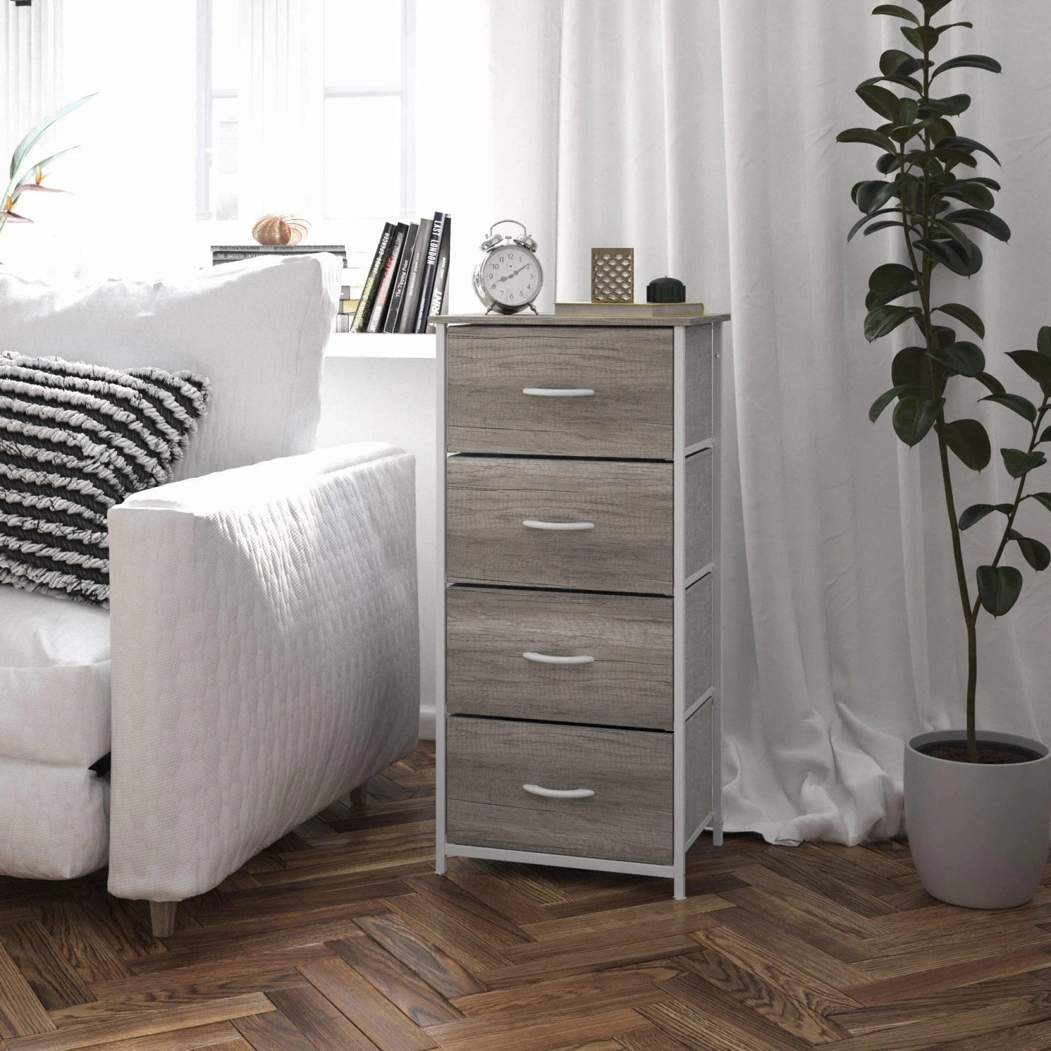 Flash Harris 4 Drawer Vertical Storage Dresser With Cast Iron Frame, Wood Top And Easy Pull Engineered Wood Drawers With Wooden Handles - Image 14