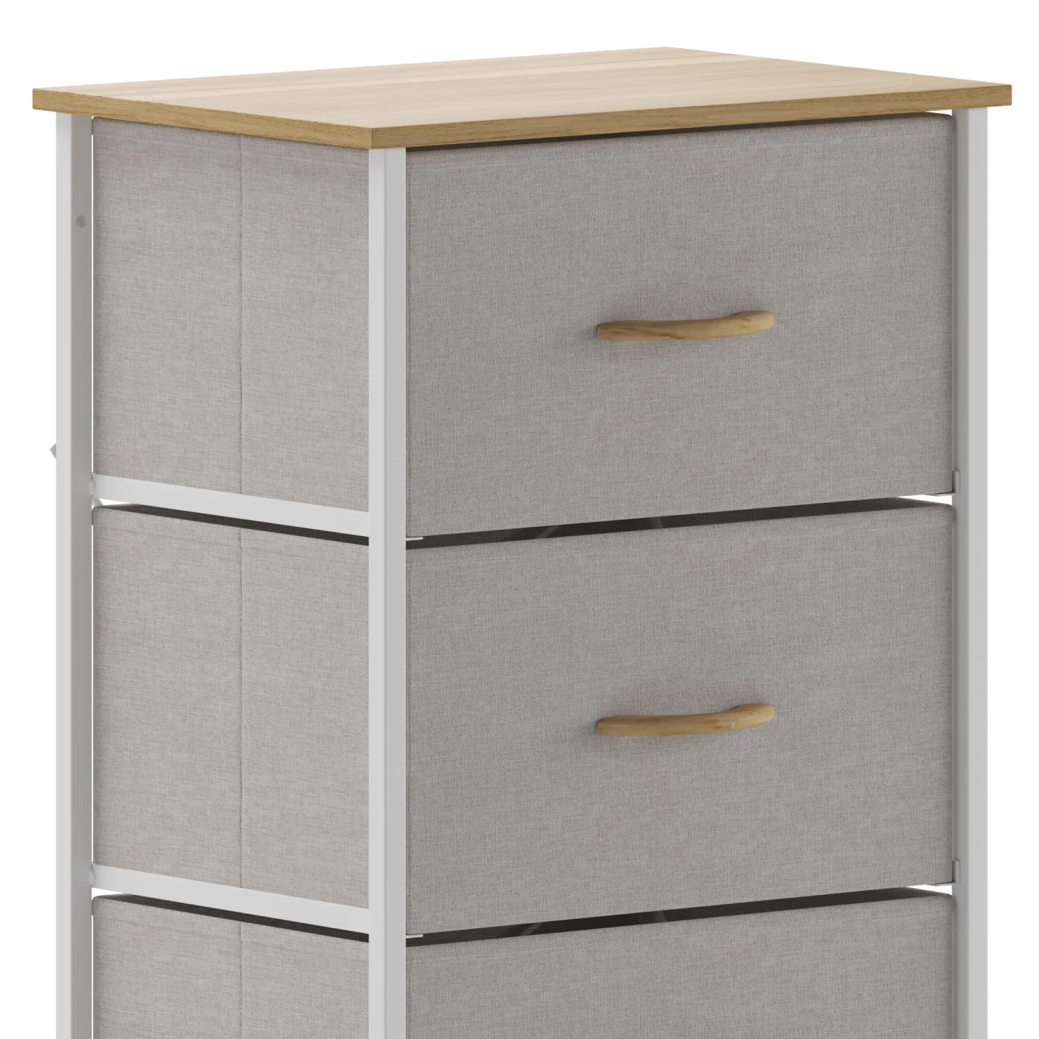 Flash Harris 4 Drawer Vertical Storage Dresser With Cast Iron Frame, Wood Top And Easy Pull Fabric Drawers With Wooden Handles - Image 9