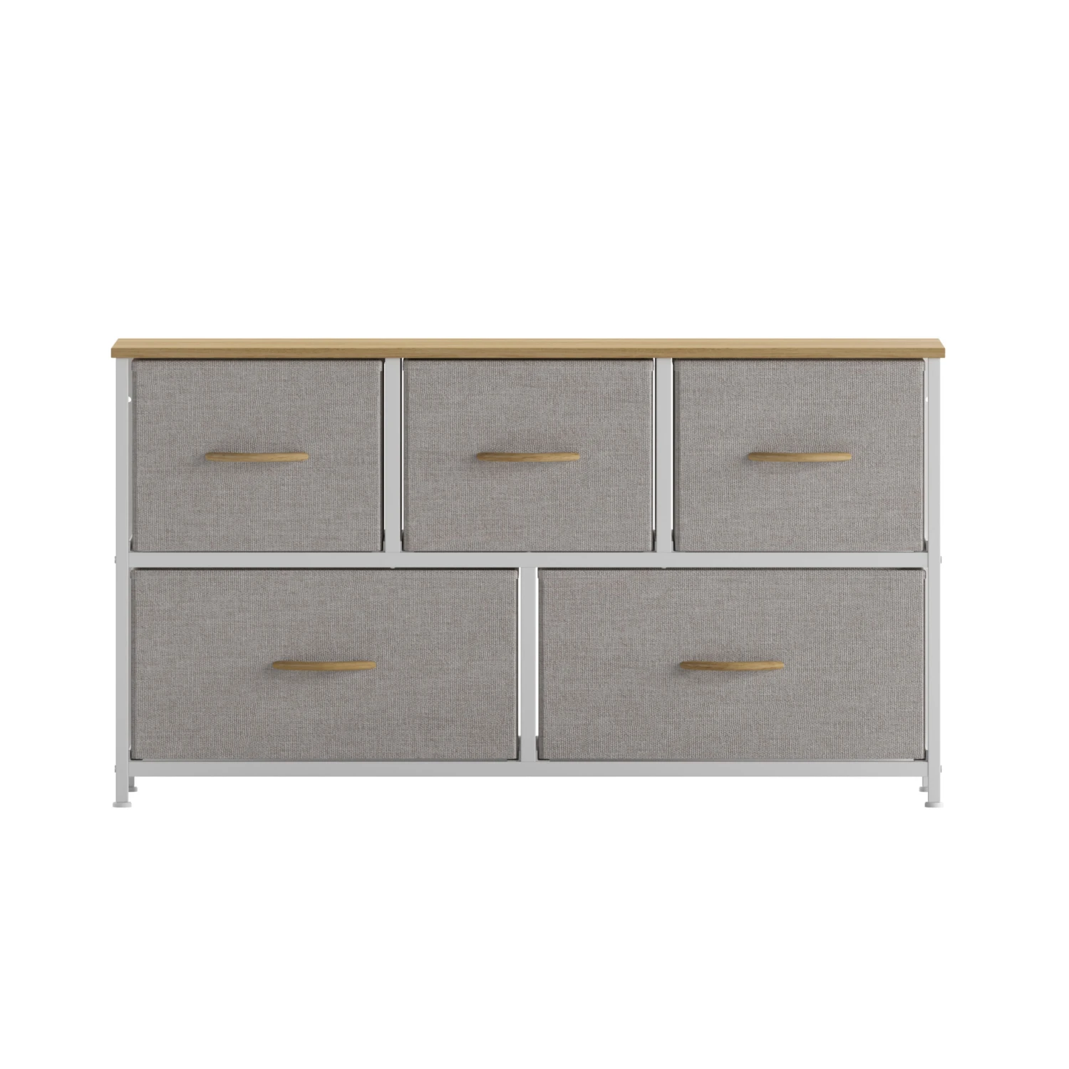 Flash Harris 5 Drawer Vertical Storage Dresser With Cast Iron Frame, Wood Top And Easy Pull Fabric Drawers With Wooden Handles - Image 11