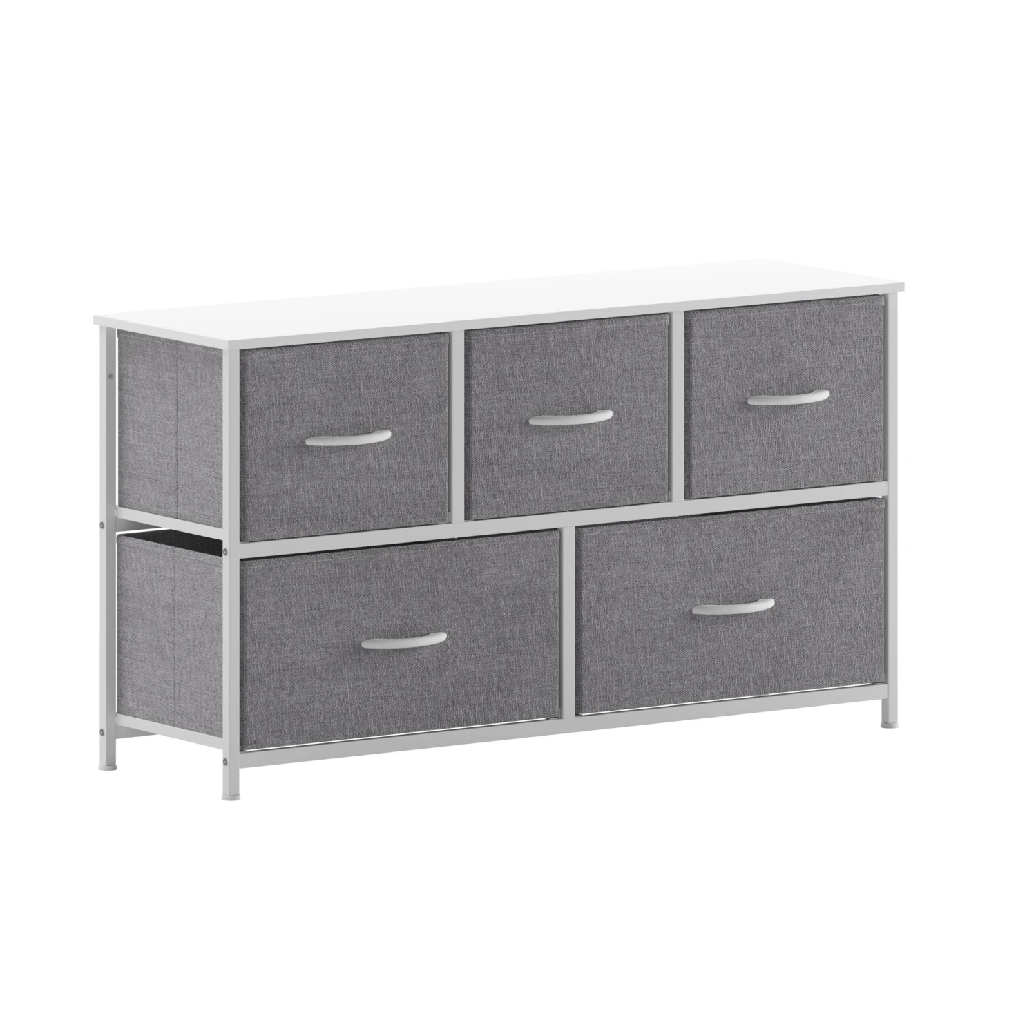 Flash Harris 5 Drawer Vertical Storage Dresser With Cast Iron Frame, Wood Top And Easy Pull Fabric Drawers With Wooden Handles - Image 13