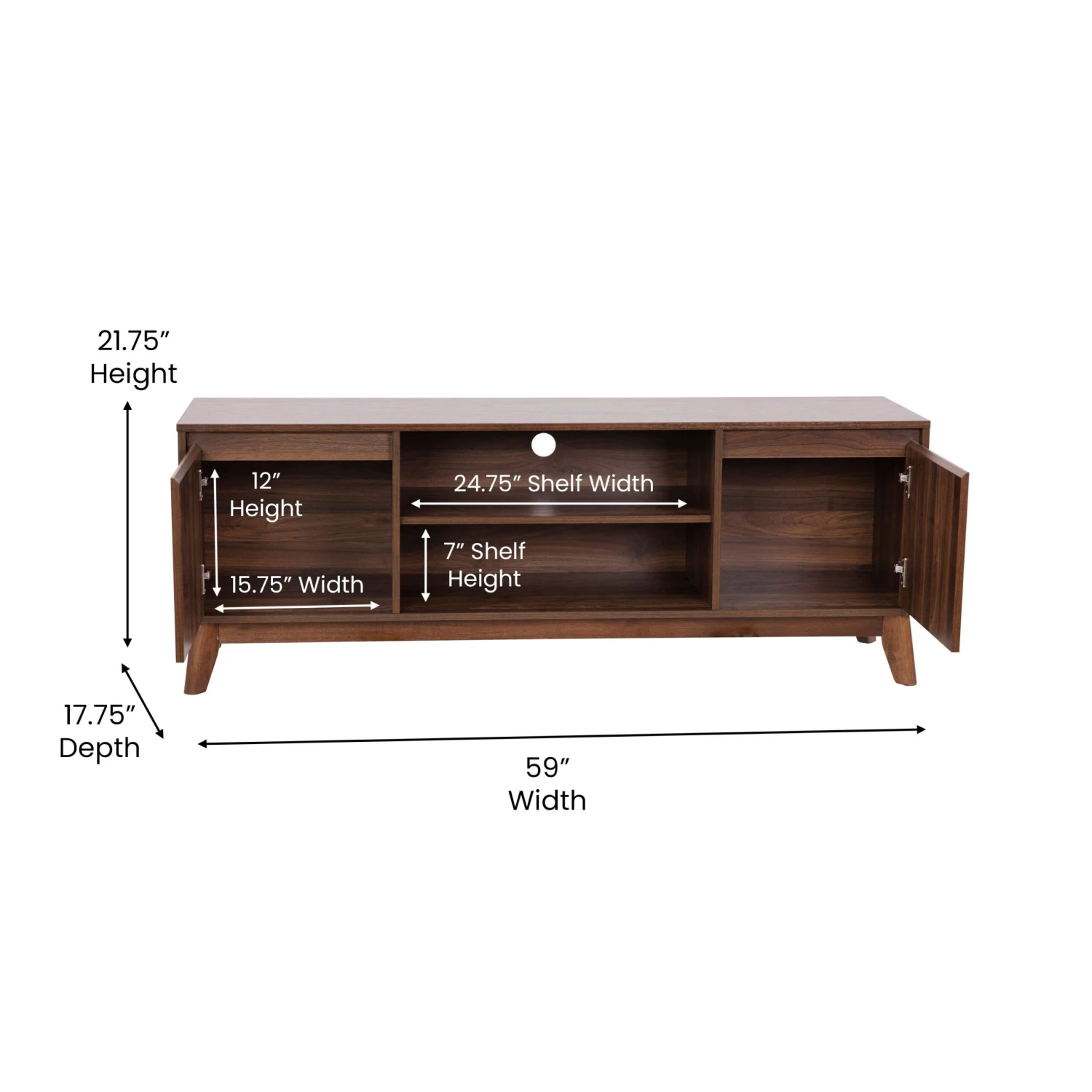 Flash Hatfield Mid-Century Modern TV Stand For Up To 64 Inch TV's - Media Center With Adjustable Center Shelf And Dual Soft Close Doors - Image 17