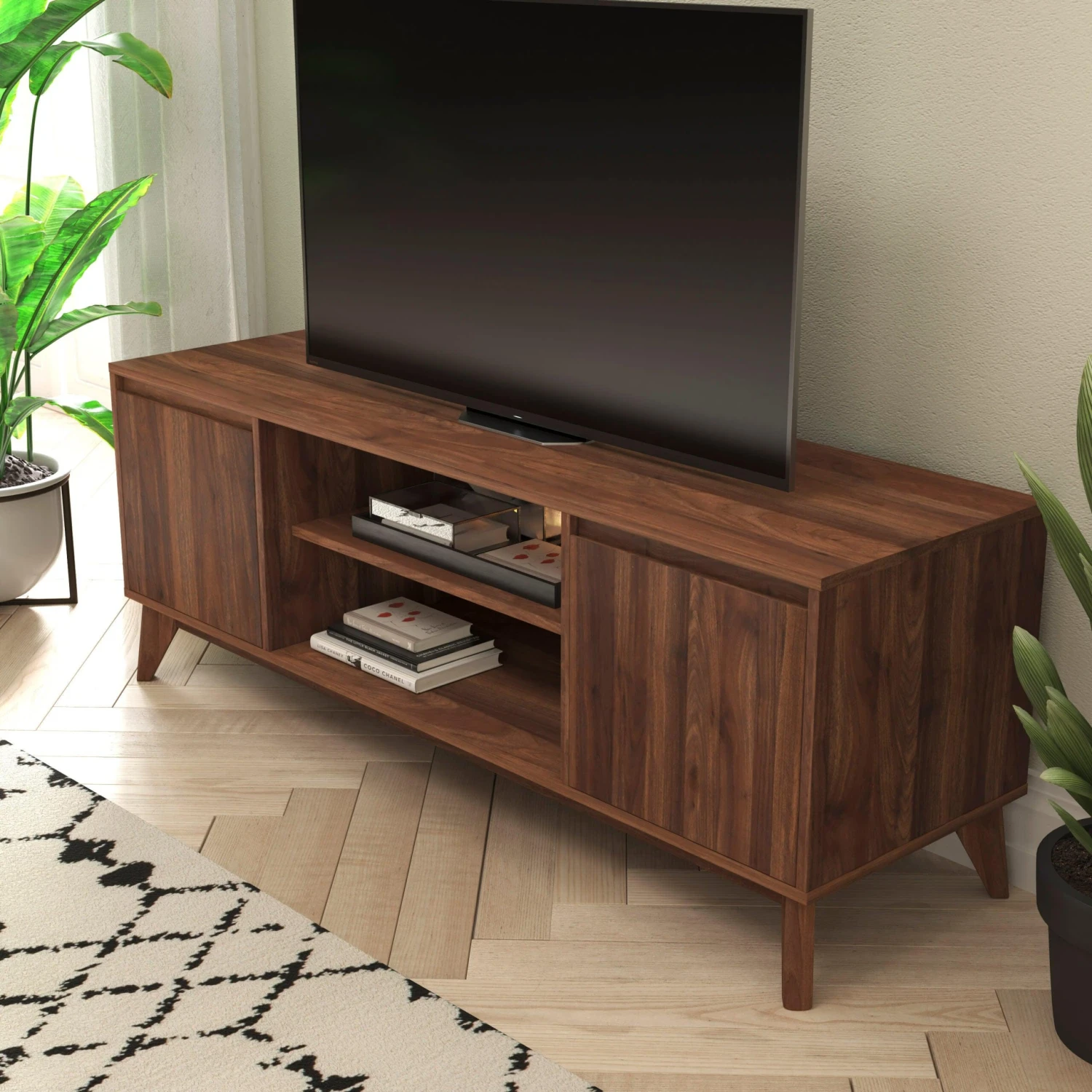 Flash Hatfield Mid-Century Modern TV Stand For Up To 64 Inch TV's - Media Center With Adjustable Center Shelf And Dual Soft Close Doors - Image 18