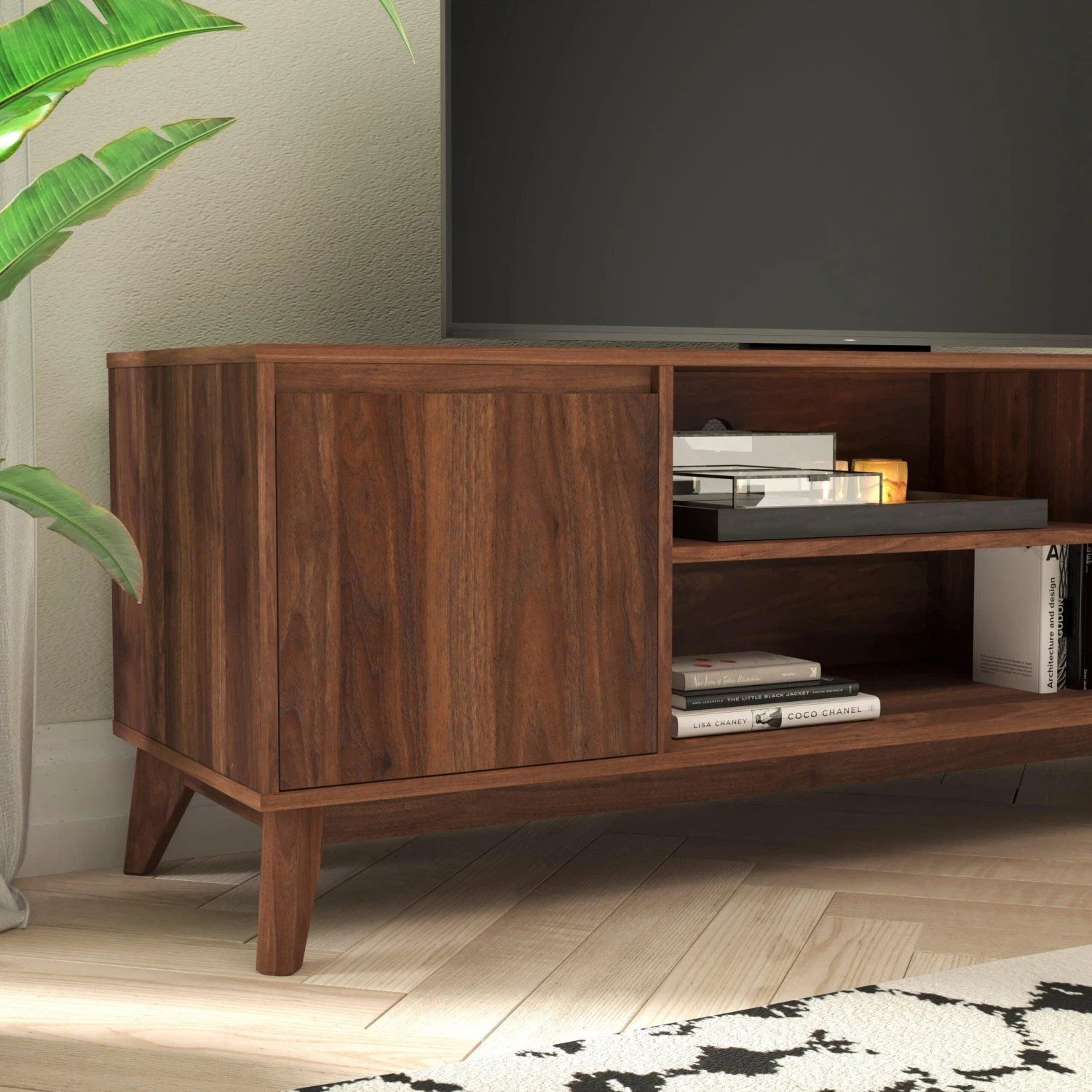 Flash Hatfield Mid-Century Modern TV Stand For Up To 64 Inch TV's - Media Center With Adjustable Center Shelf And Dual Soft Close Doors - Image 19