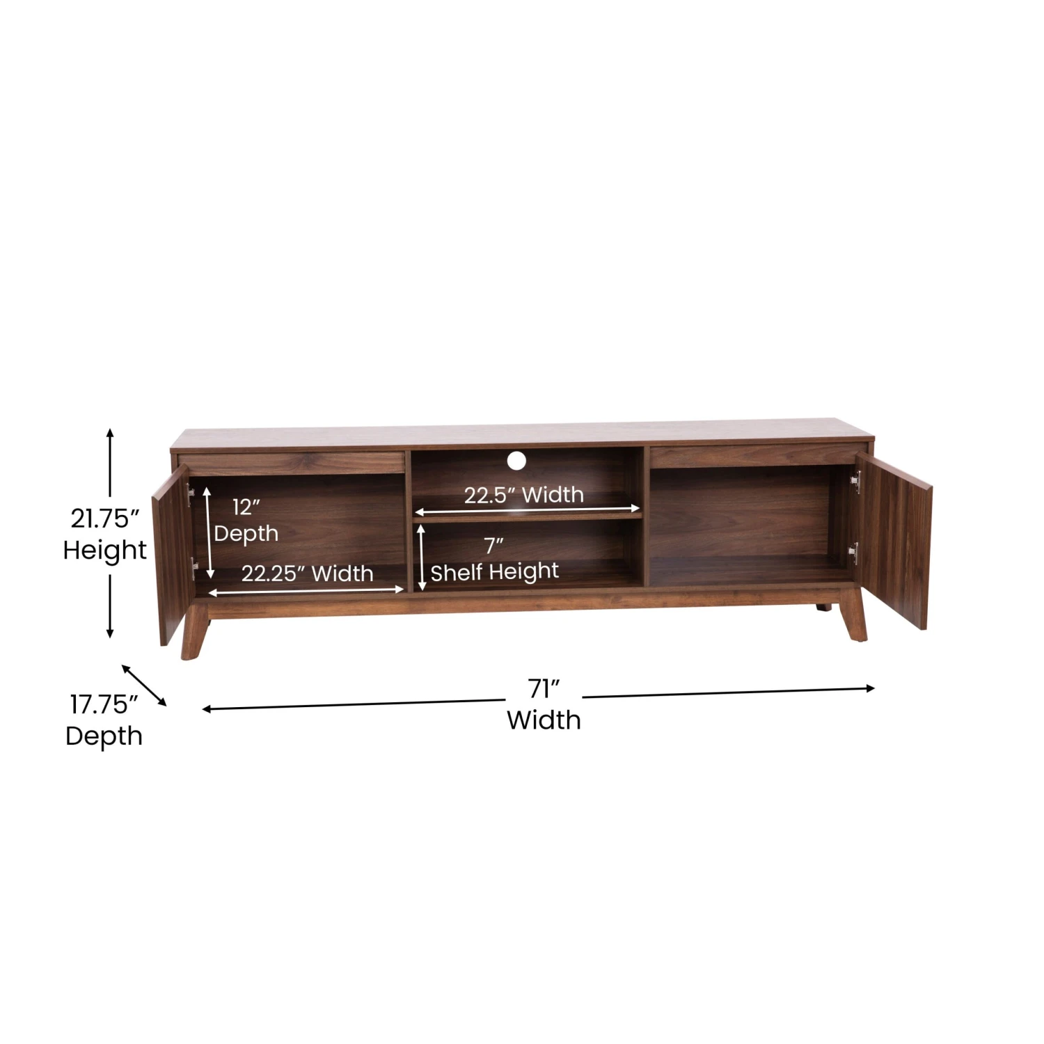 Flash Hatfield Mid-Century Modern TV Stand For Up To 64 Inch TV's - Media Center With Adjustable Center Shelf And Dual Soft Close Doors - Image 5