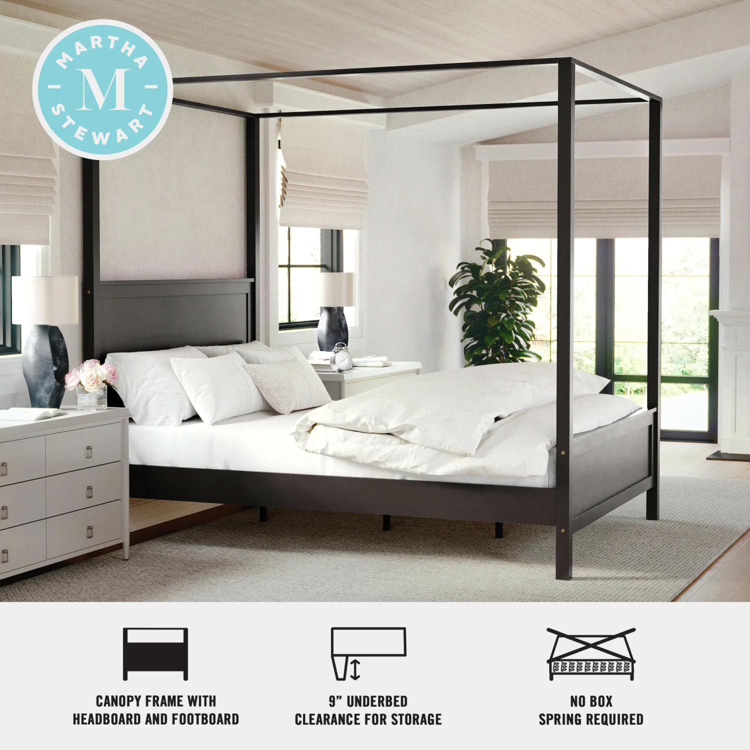 Hayes Solid Wood Canopy Platform Bed With Wood Headboard And Footboard, No Box Spring Needed - Image 3