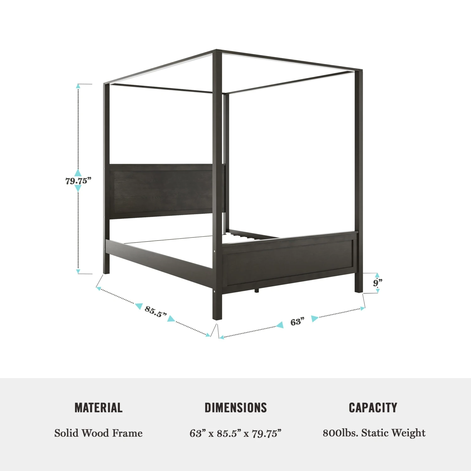 Hayes Solid Wood Canopy Platform Bed With Wood Headboard And Footboard, No Box Spring Needed - Image 5