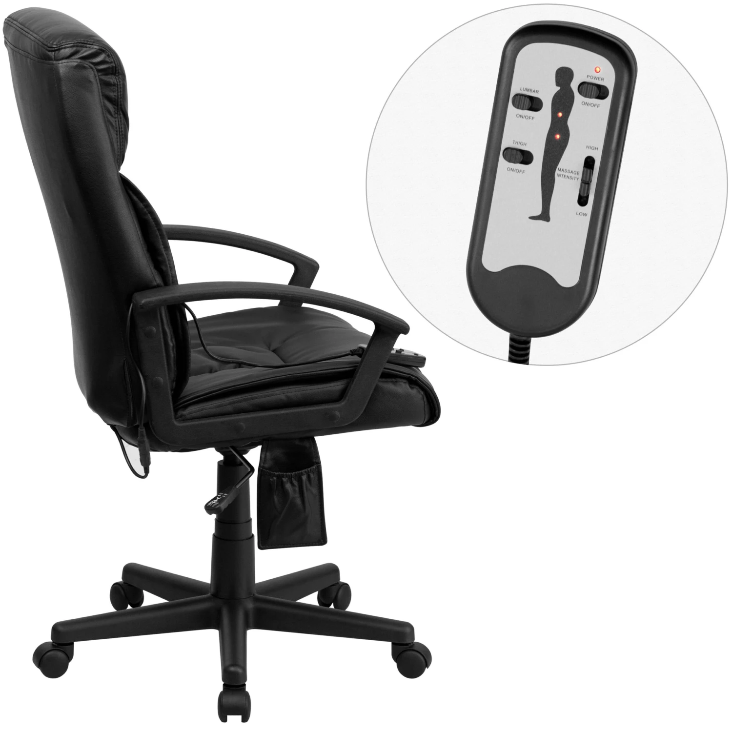 Flash High Back Ergonomic Massaging LeatherSoft Soft Ripple Upholstered Executive Swivel Office Chair With Side Remote Pocket And Arms - Image 9