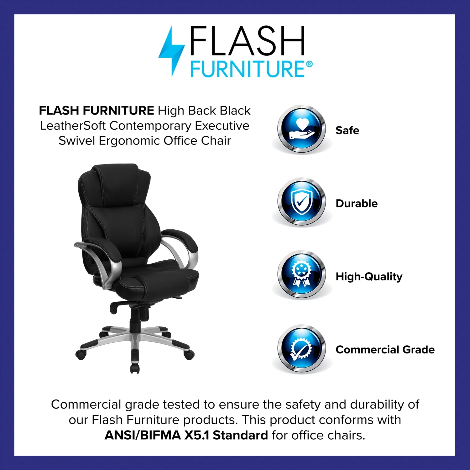 Flash High Back LeatherSoft Contemporary Executive Swivel Ergonomic Office Chair - Image 4