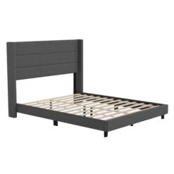 Flash Hollis Upholstered Platform Bed With Wingback Headboard, Mattress Foundation With Slatted Supports, No Box Spring Needed