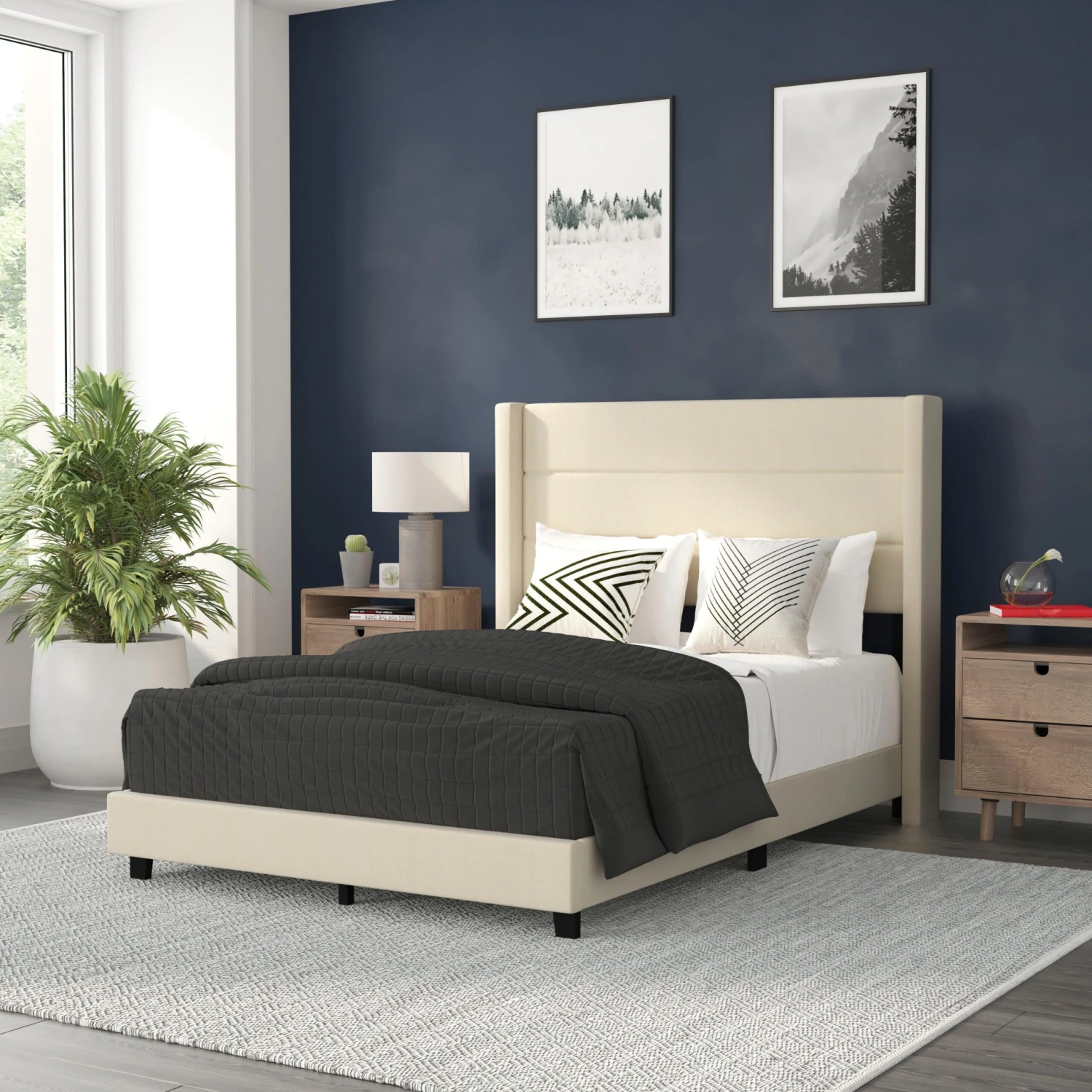 Flash Hollis Upholstered Platform Bed With Wingback Headboard, Mattress Foundation With Slatted Supports, No Box Spring Needed - Image 14