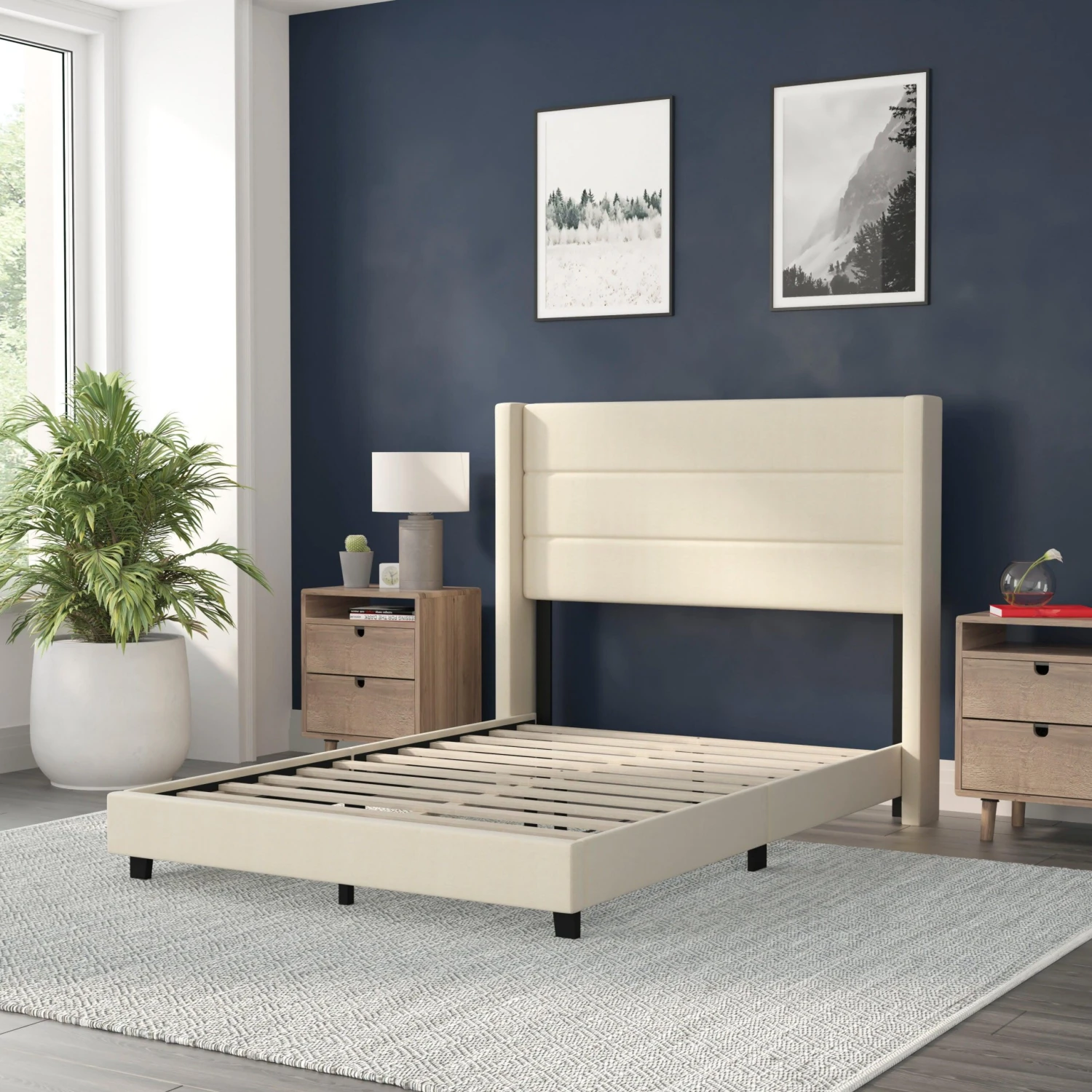 Flash Hollis Upholstered Platform Bed With Wingback Headboard, Mattress Foundation With Slatted Supports, No Box Spring Needed - Image 18