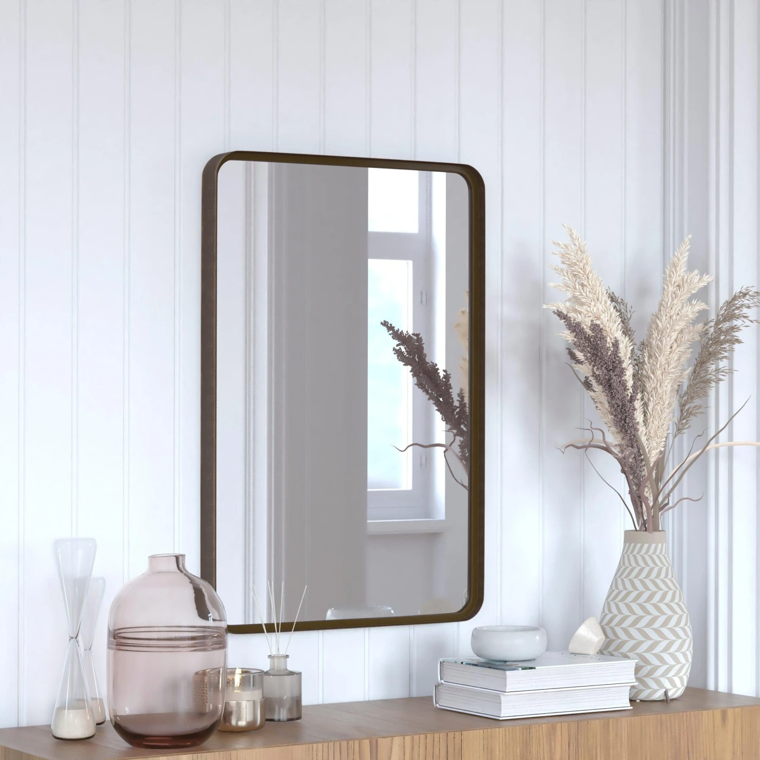 Flash Janinne Decorative Wall Mirror - Rounded Corners, Bathroom & Living Room Glass Mirror Hangs Horizontal Or Vertical - Image 14