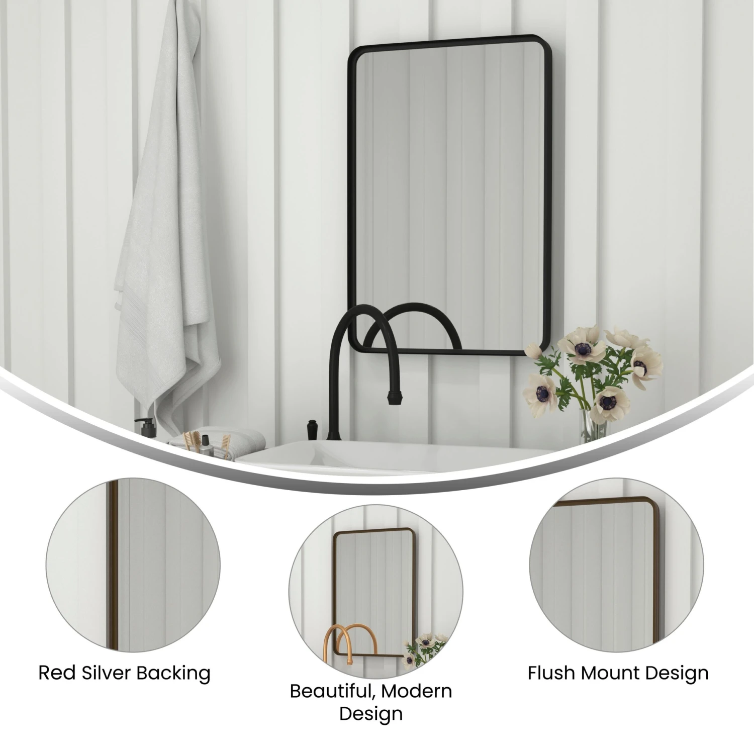 Flash Janinne Decorative Wall Mirror - Rounded Corners, Bathroom & Living Room Glass Mirror Hangs Horizontal Or Vertical - Image 16