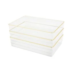 Kerry 3 Pack Plastic Stackable Office Desk Drawer Organizers With Metallic Trim, 9" X 6"