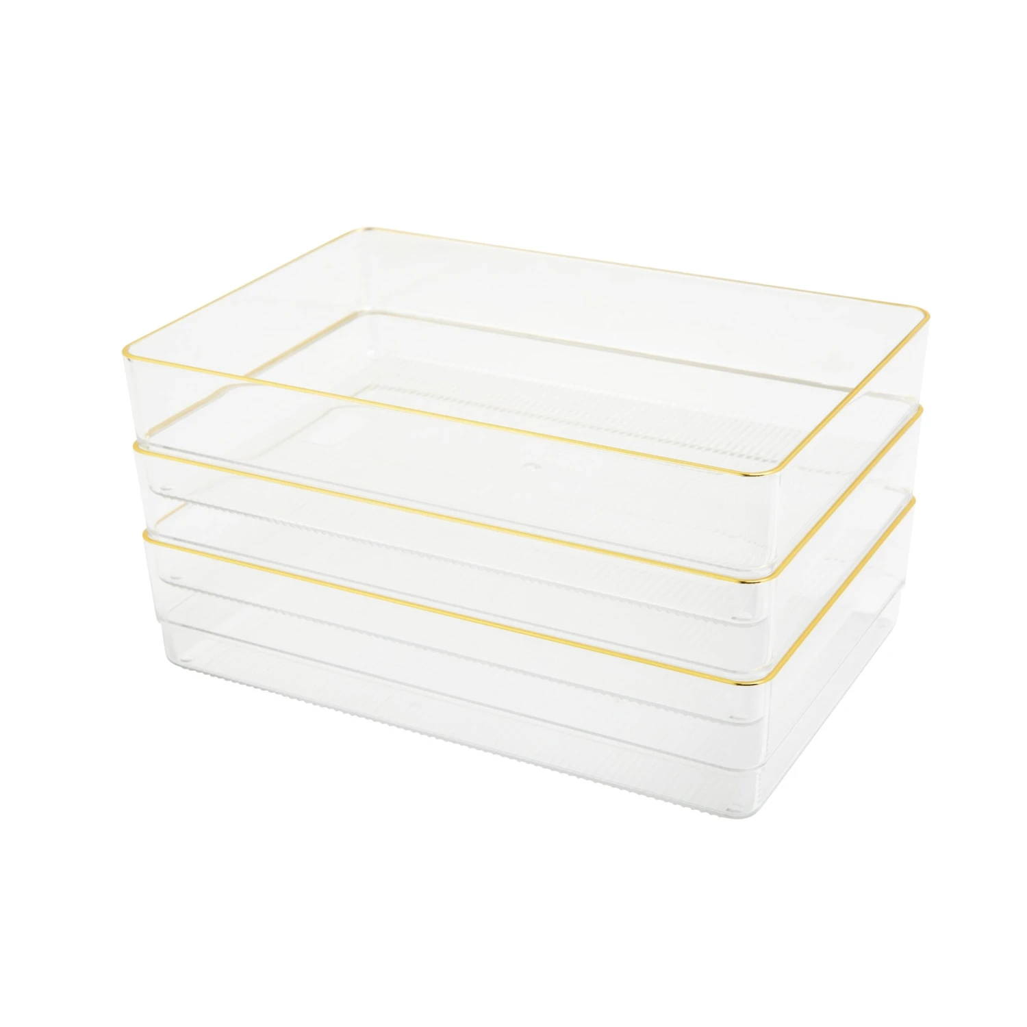 Kerry 3 Pack Plastic Stackable Office Desk Drawer Organizers With Metallic Trim, 9" X 6" - Image 10