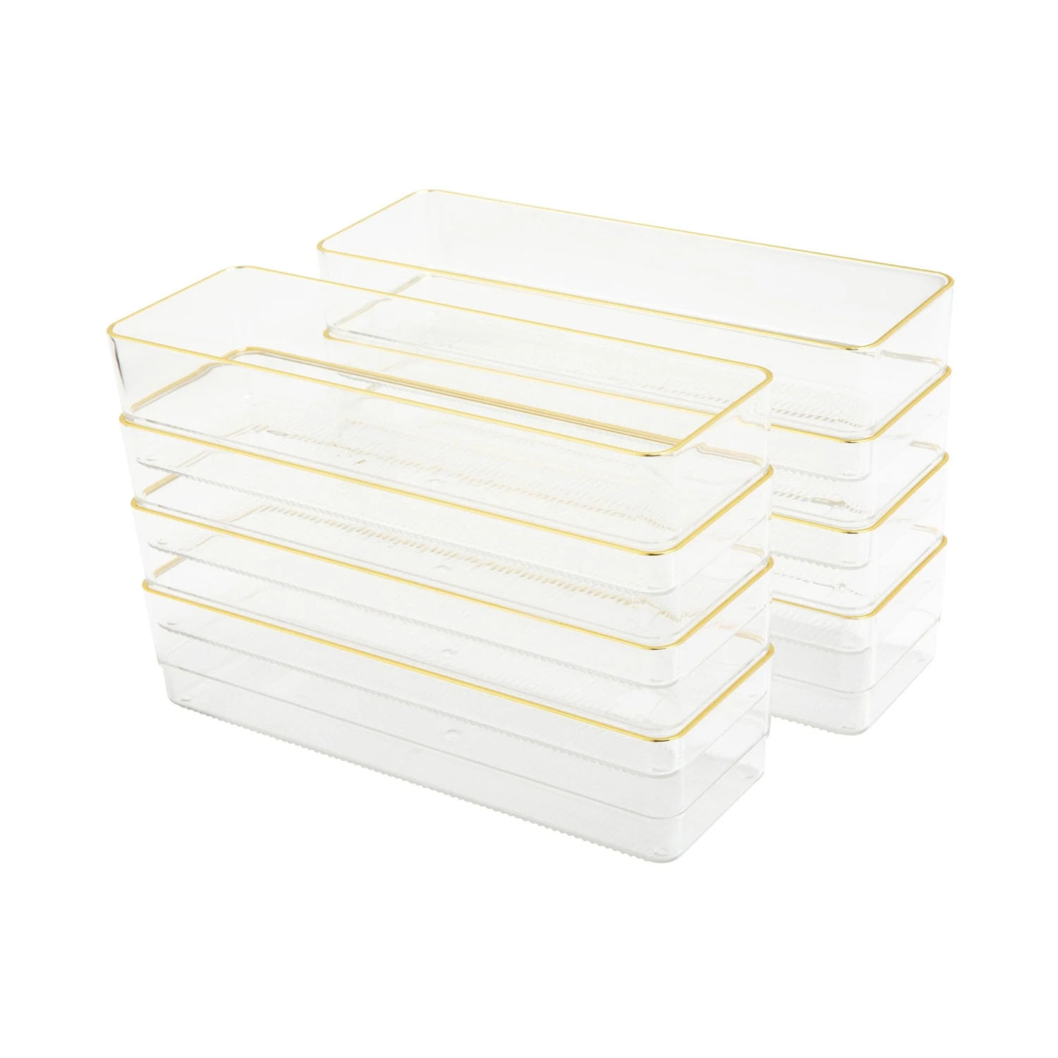 Kerry 8 Pack Plastic Stackable Office Desk Drawer Organizers With Metallic Trim, 9" X 3"