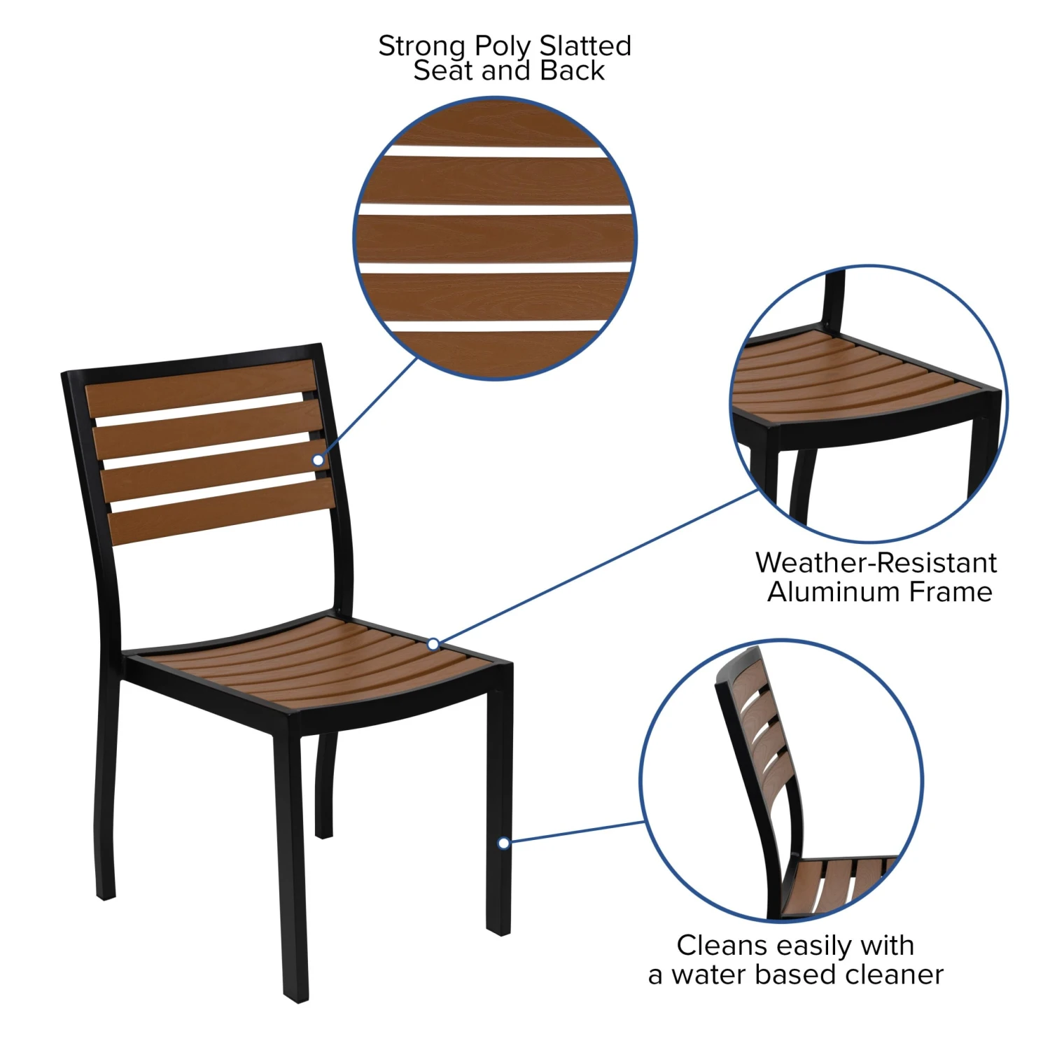 Flash Lark Outdoor Patio Bistro Dining Table Set With 4 Chairs And Faux Teak Poly Slats - Image 4