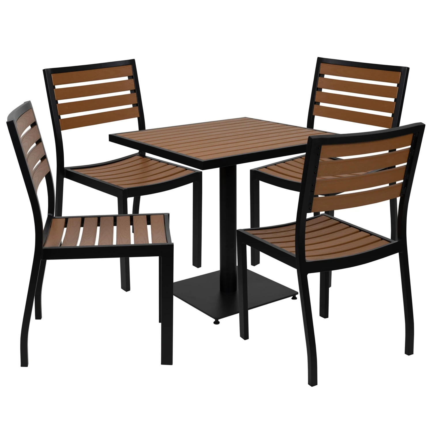 Flash Lark Outdoor Patio Bistro Dining Table Set With 4 Chairs And Faux Teak Poly Slats - Image 14