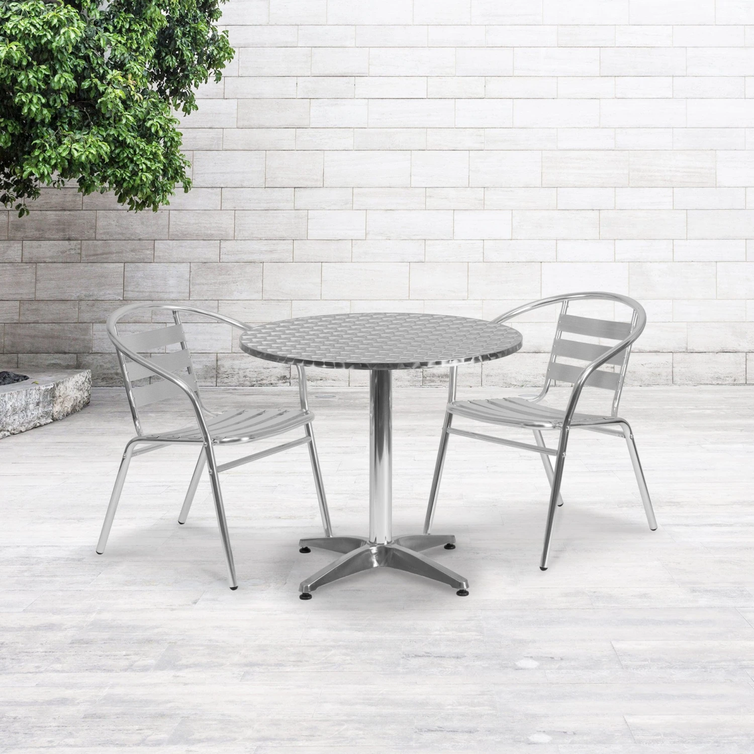 Flash Lila 31.5'' Round Aluminum Indoor-Outdoor Table Set With 2 Slat Back Chairs - Image 2