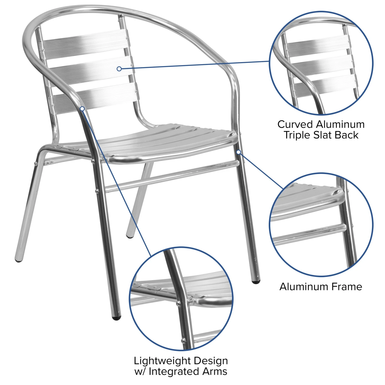 Flash Lila Aluminum Commercial Indoor-Outdoor Restaurant Stack Chair With Triple Slat Back - Image 5