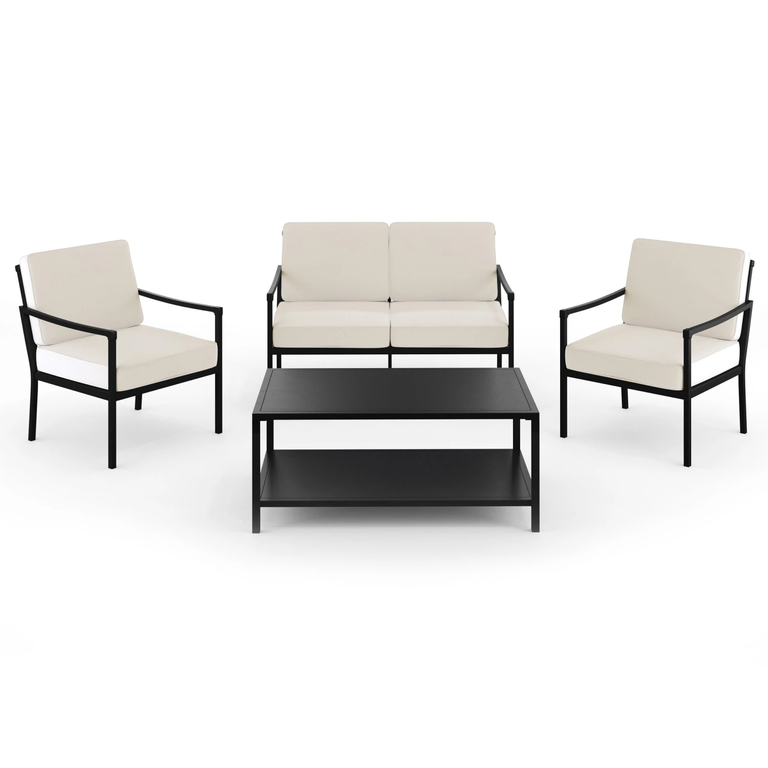 Lily Pond 4-Piece Indoor-Outdoor Conversation Set With Loveseat, 2 Chairs, And Coffee Table With Steel Frames With All-Weather Cushions