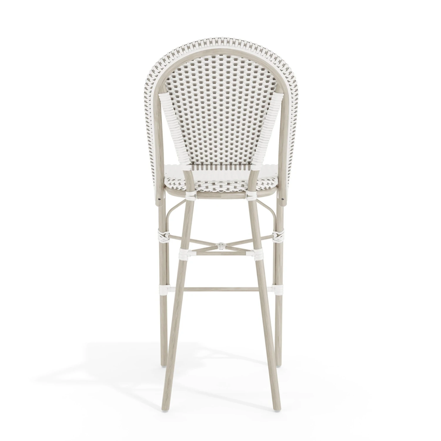 Lily Pond Indoor-Outdoor Stackable Bistro Bar Stool With Woodgrain Aluminum Finish Frame And Woven Rattan Back And Seat - Image 10